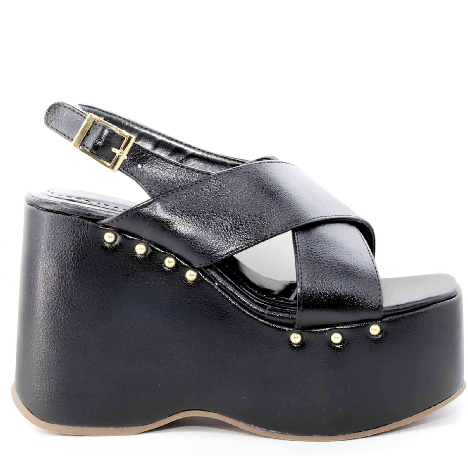 Vista 2 Sandália Anabela Plataforma Alta Feminina 182178 Floter Preta Sete Sales preto