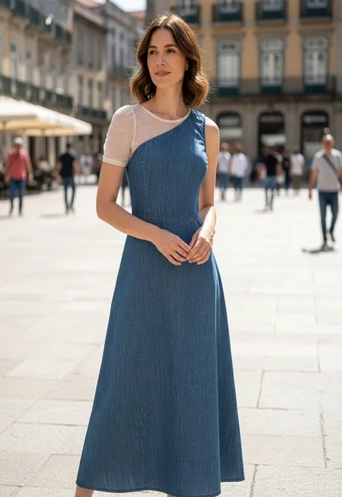 Vista 2 Vestido Jeans Amazonia Vital com one-shoulder Amazonia Vital azul