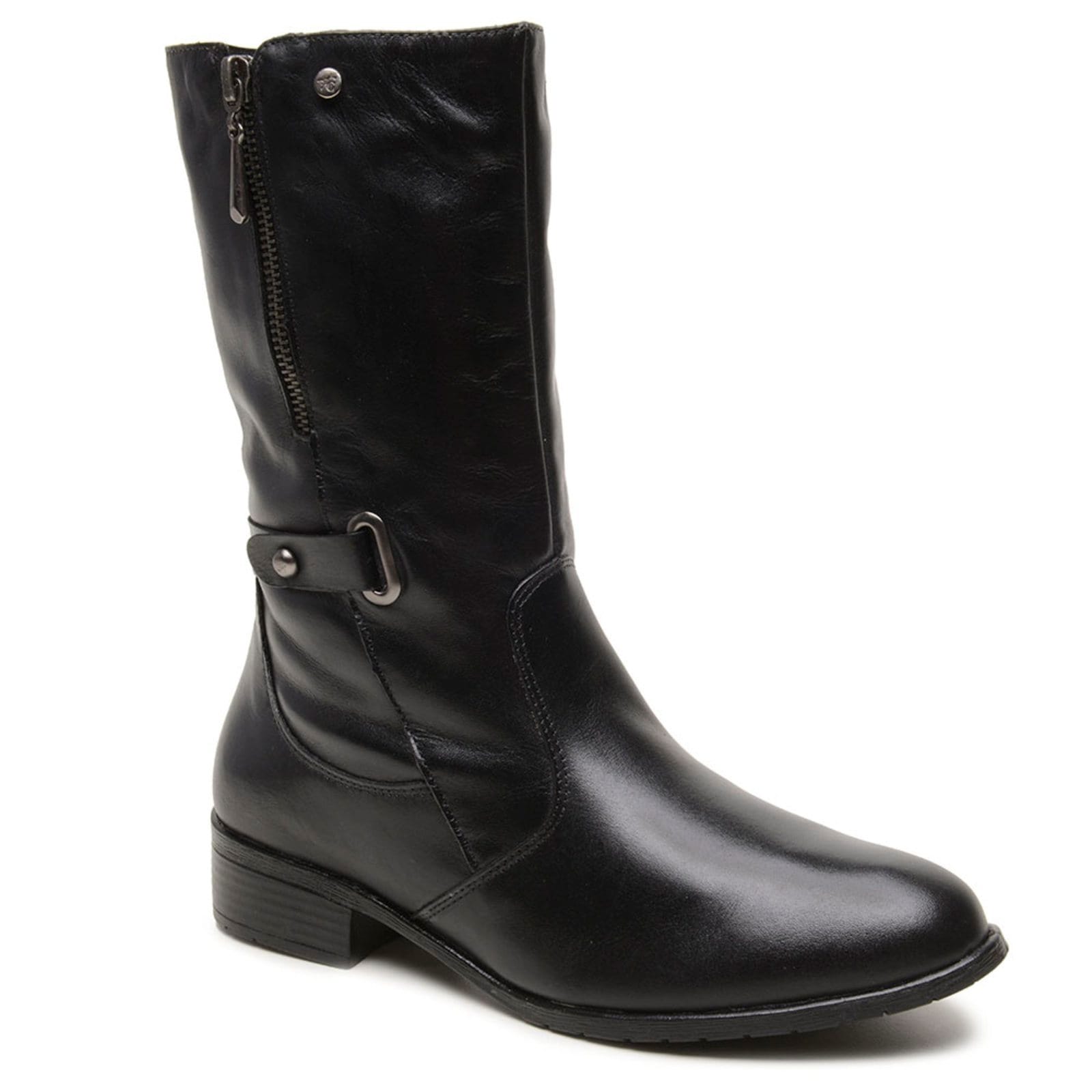 Vista principal Bota Feminina Couro Legítimo Moderno Inverno Salto Bloco Resistente Macia super shoes preto