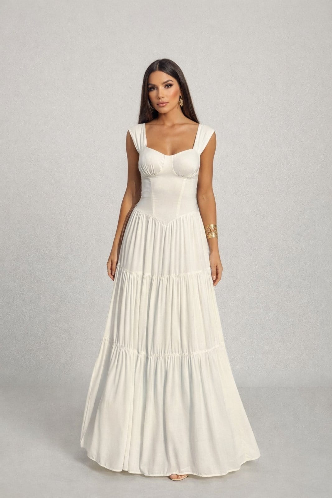 Vista principal Vestido Longo D Bell Outlet Fashion Viscolinho D BELL OUTLET FASHION branco