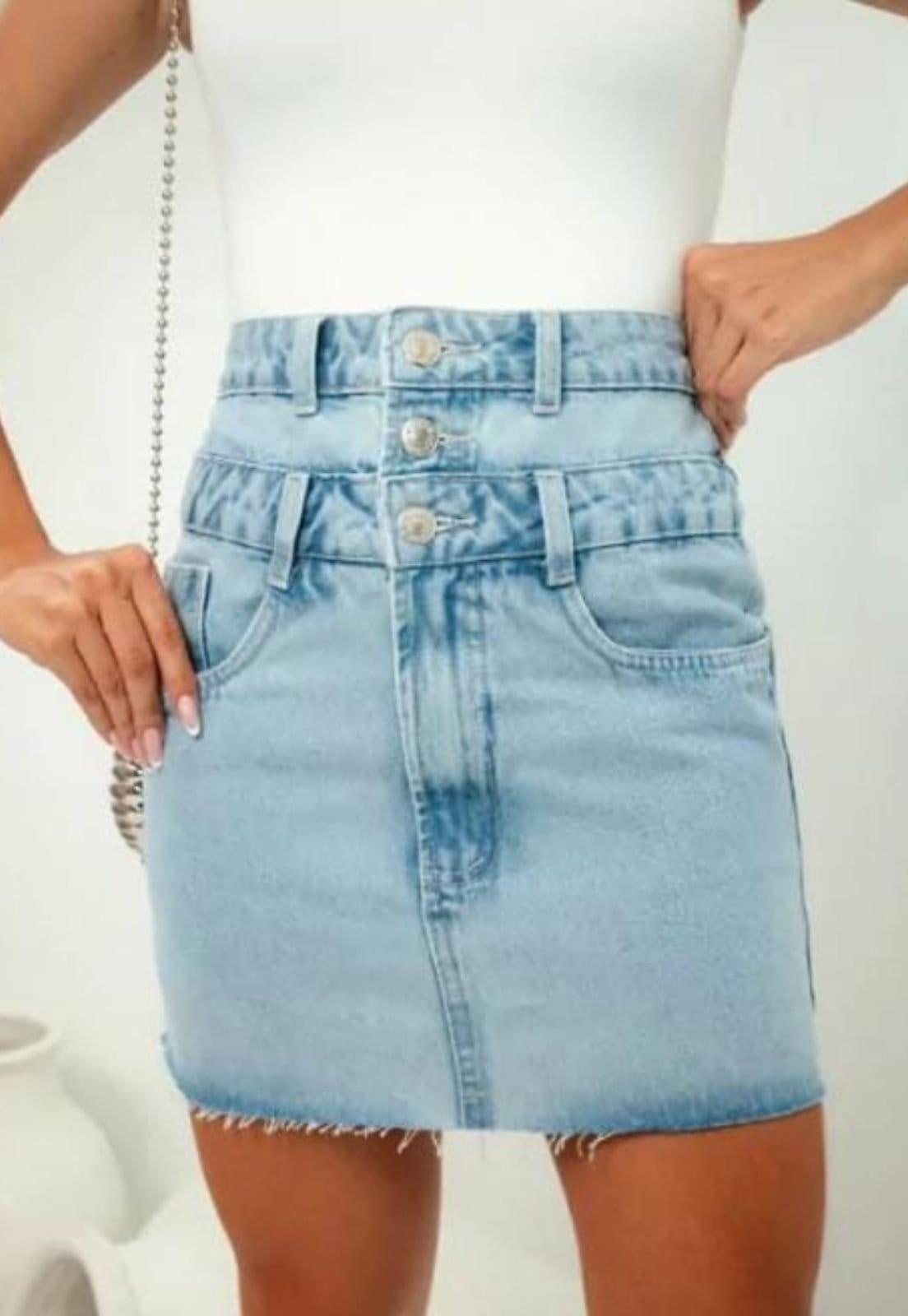 Vista principal Saia Jeans Curta Cós Duplo Elegante Cia do Vestido azul
