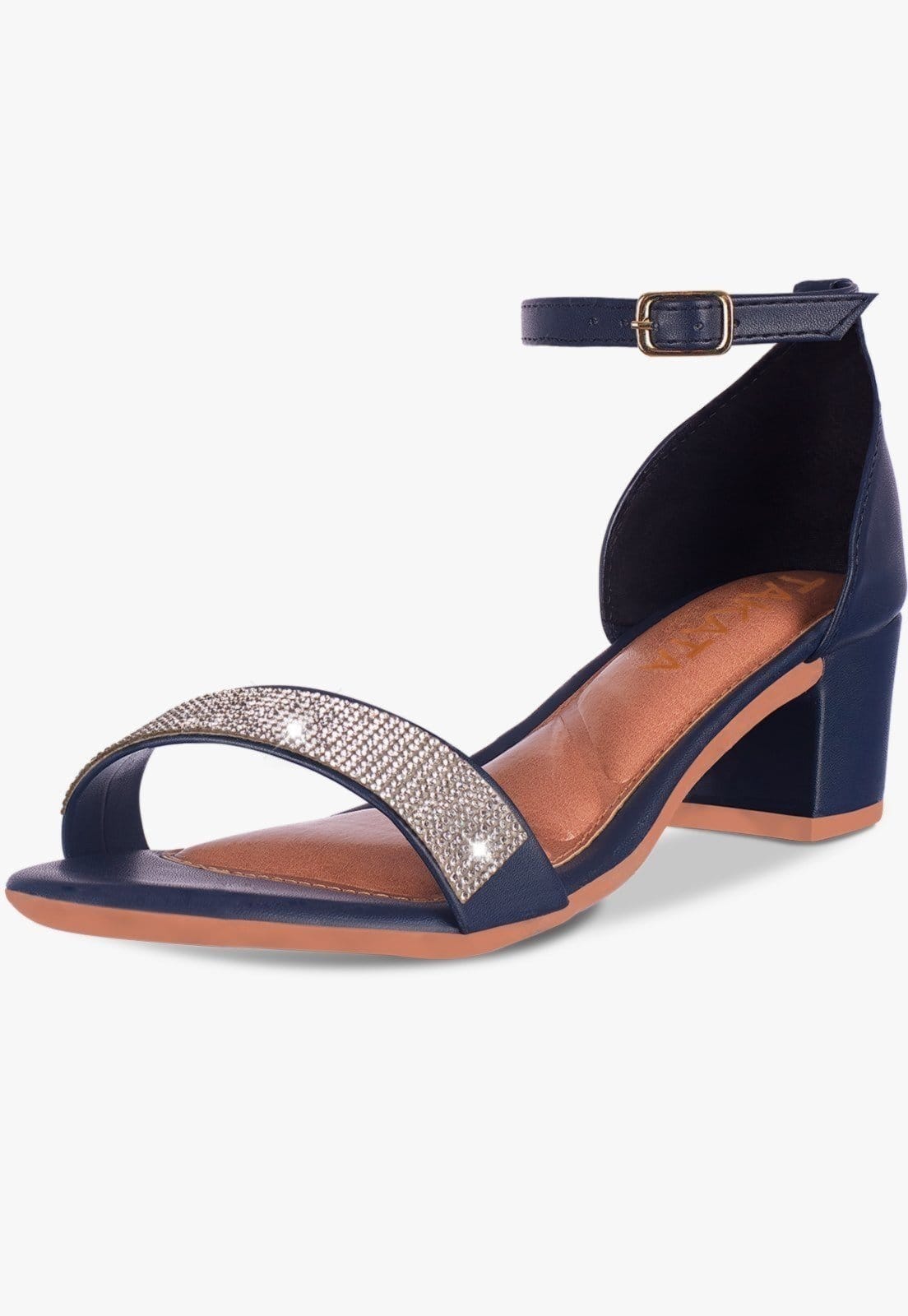 Sandália Feminina Salto Quadrado Bloco Baixo Verniz Strass Brilho Confortável elegante Festa Marinho