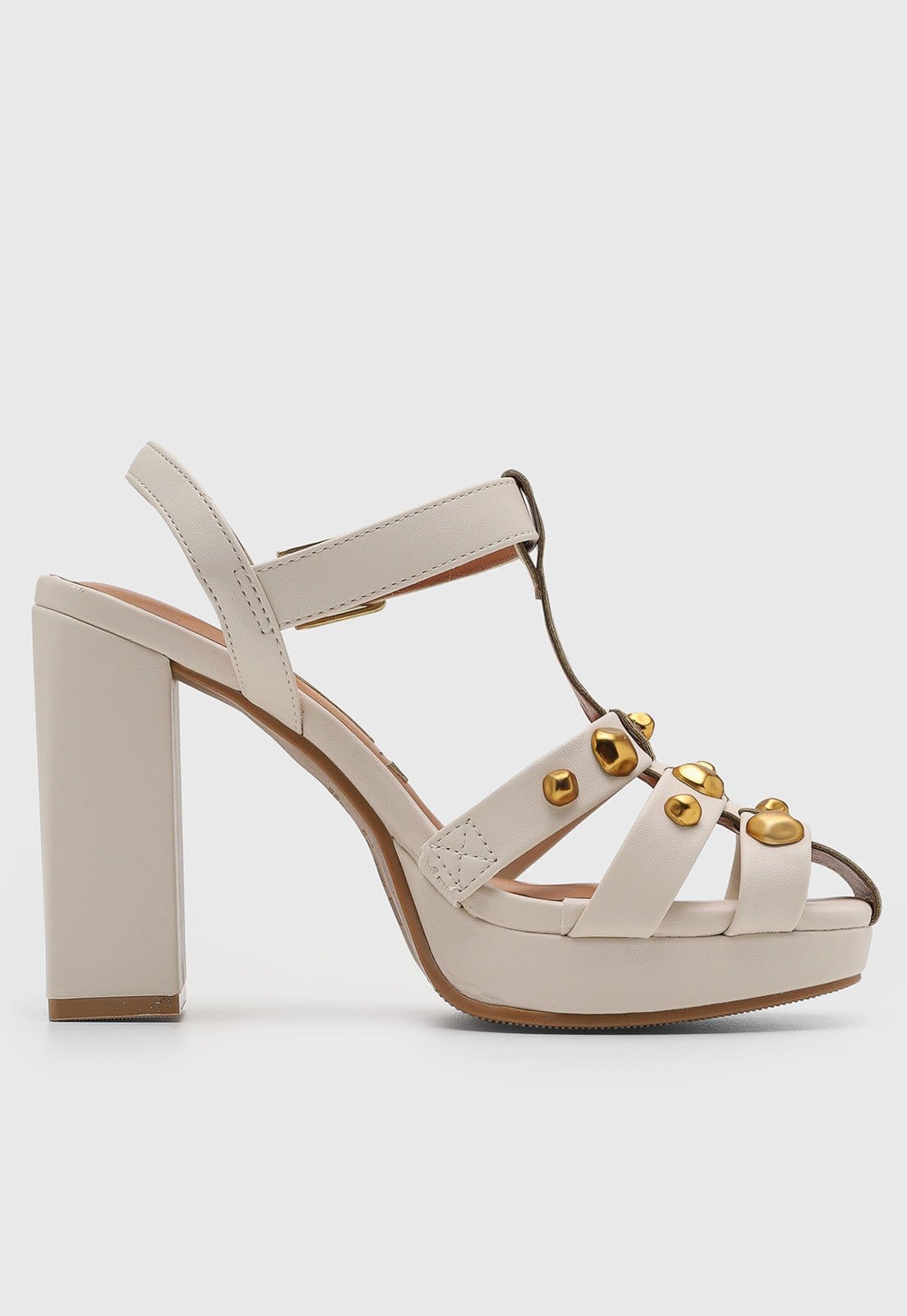 Vista 2 Sandália Feminina Vizzano Salto Bloco Tachas Off-White VIZZANO off-white white