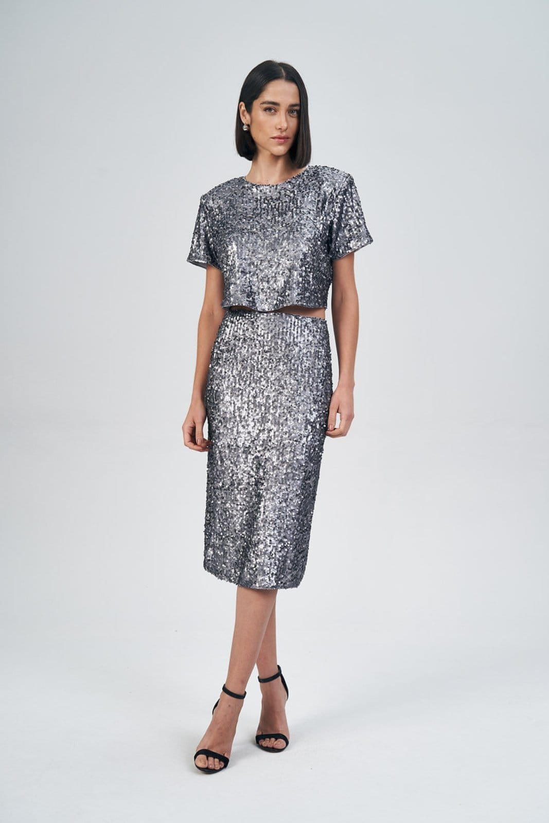 Vista 2 Saia Midi Paetê Feminina Acostamento ACT FEMININO prata