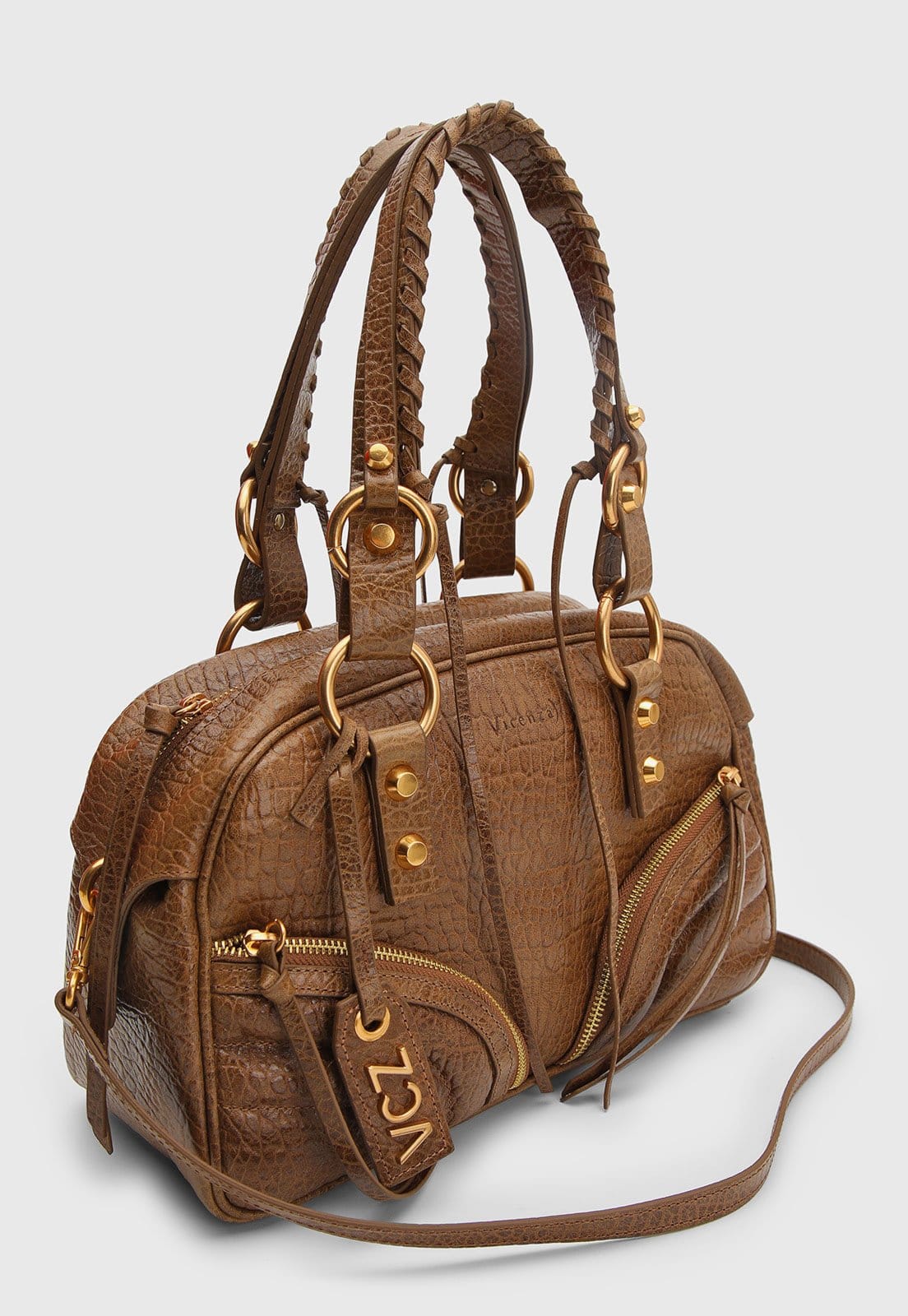 Vista 2 Bolsa Feminina Vicenza Alça Trançada Detalhes Dourados Vicenza marrom