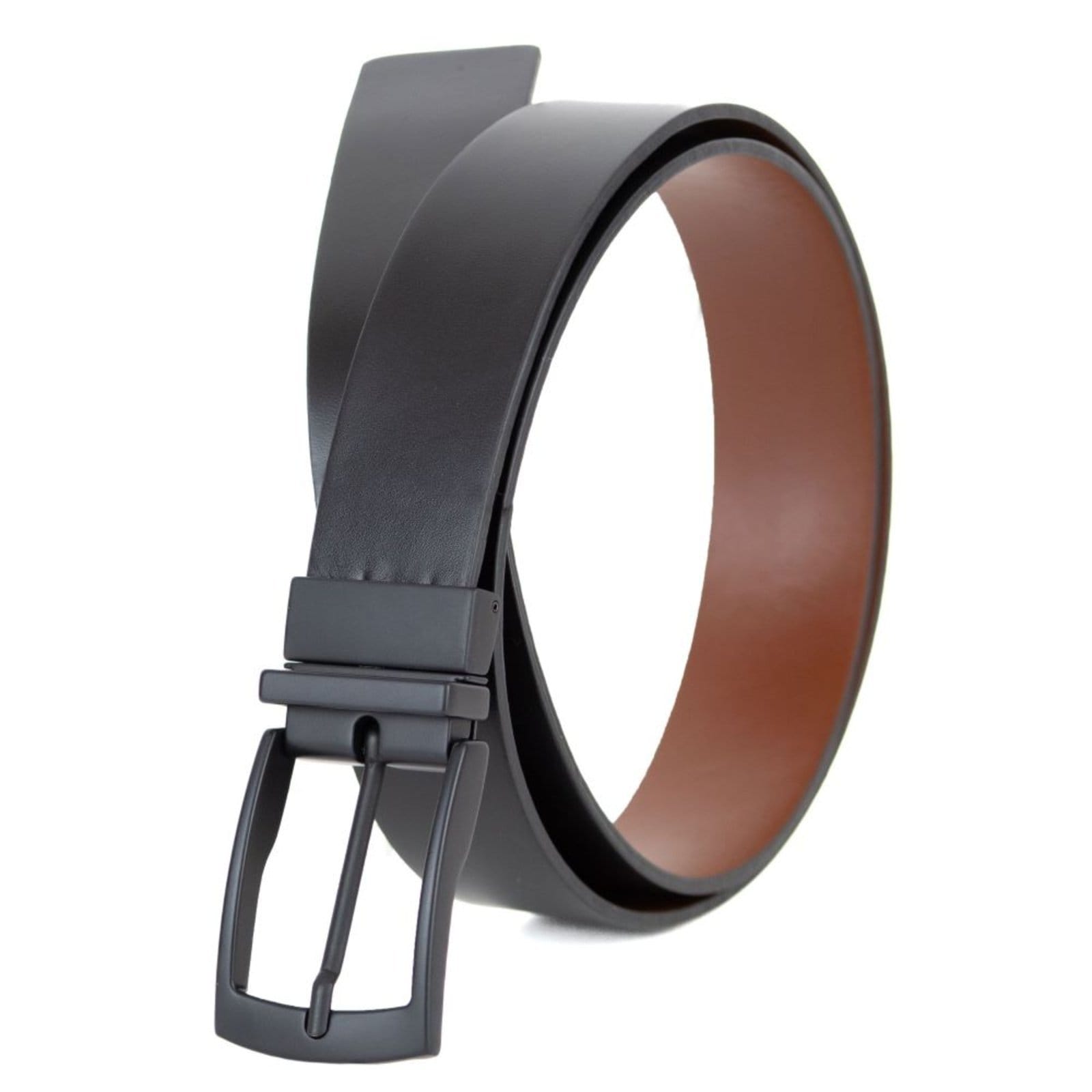 Cinto Masculino em couro dupla face S-38 na cor whisky com fivela fosco