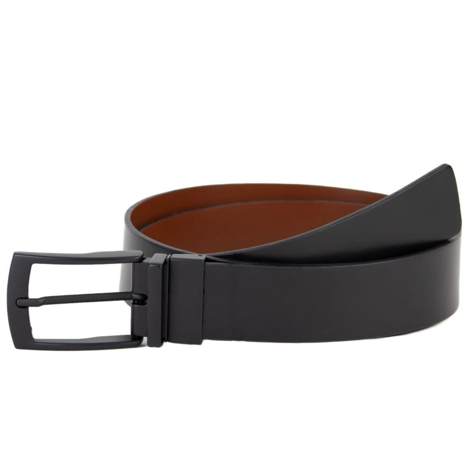 Vista 2 Cinto Masculino em couro dupla face S-38 na cor whisky com fivela fosco USEPELLE preto