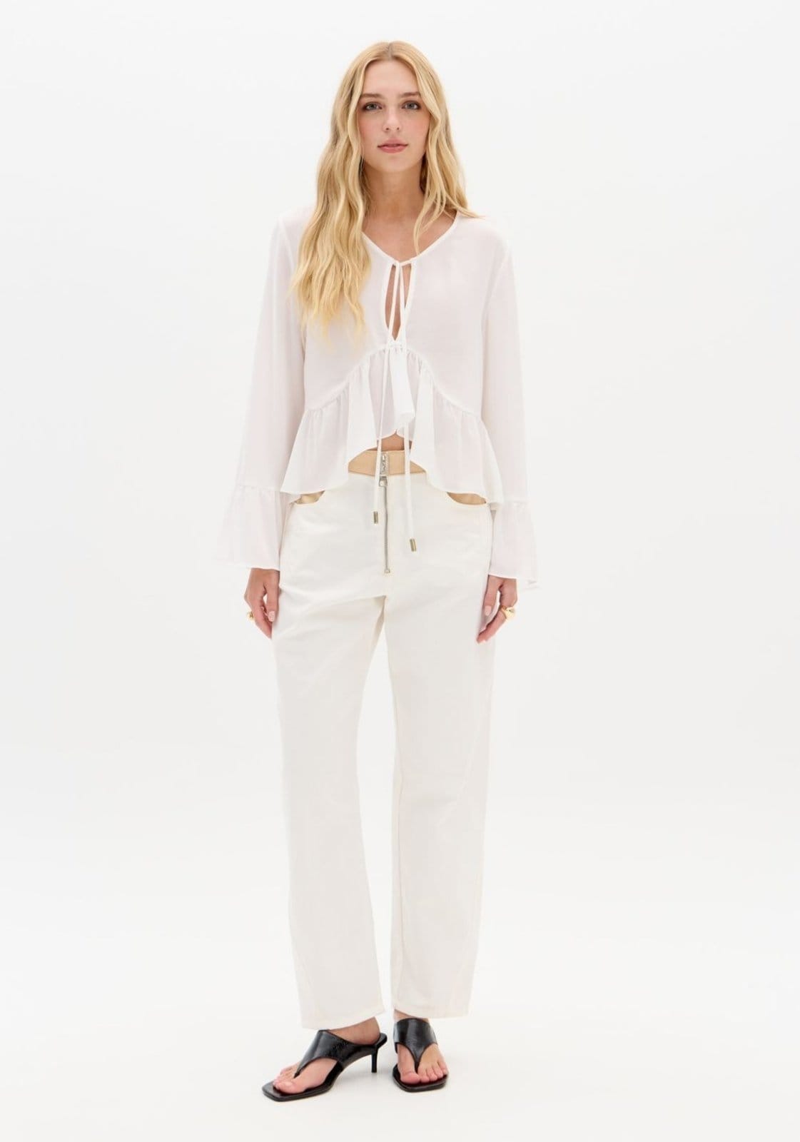 Vista principal Calça Sarja Barrel Cintura Média My Favorite Things branco