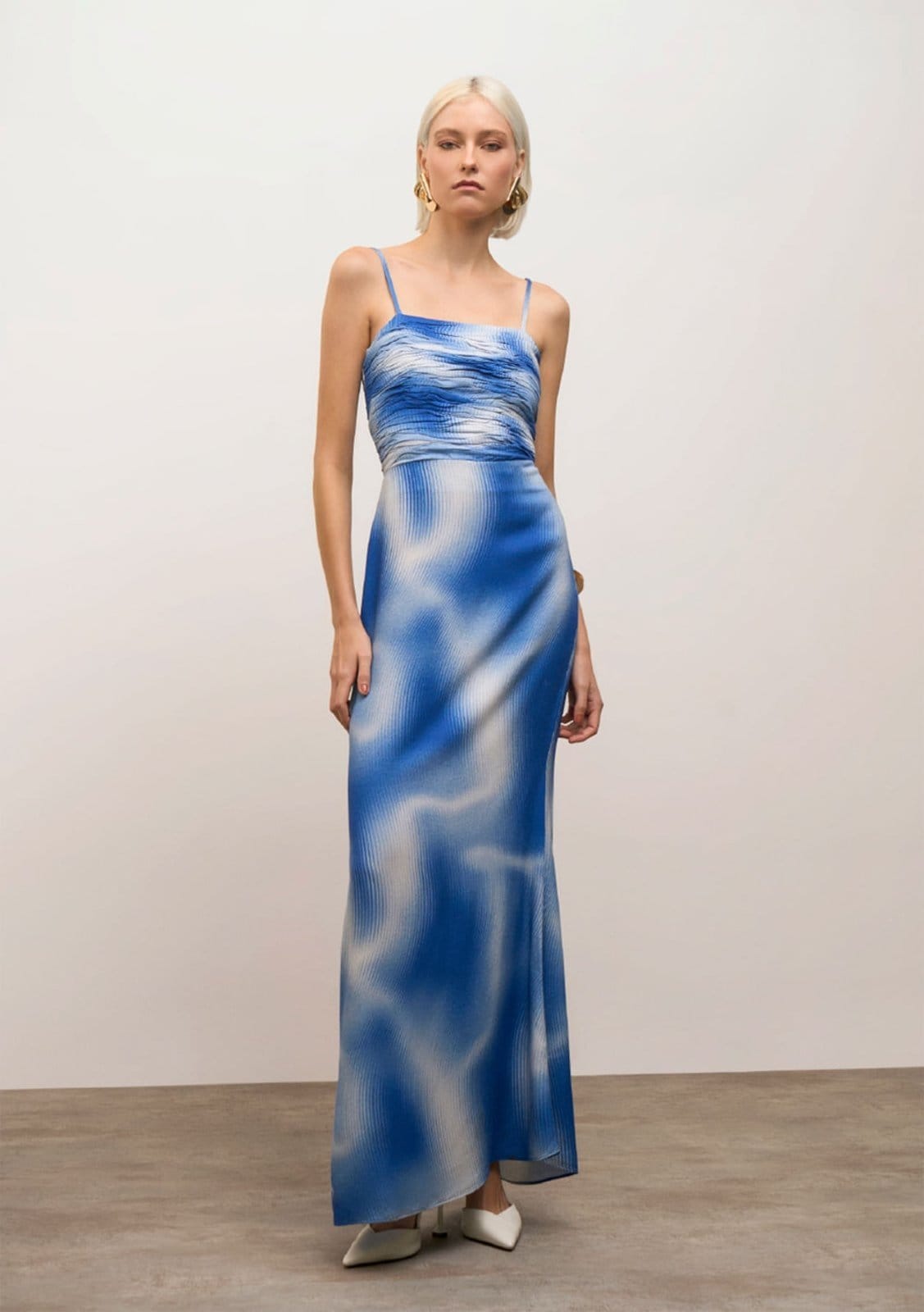 Vista principal Vestido Iódice Solto Decote Reto Com Alça Longo IÓDICE azul