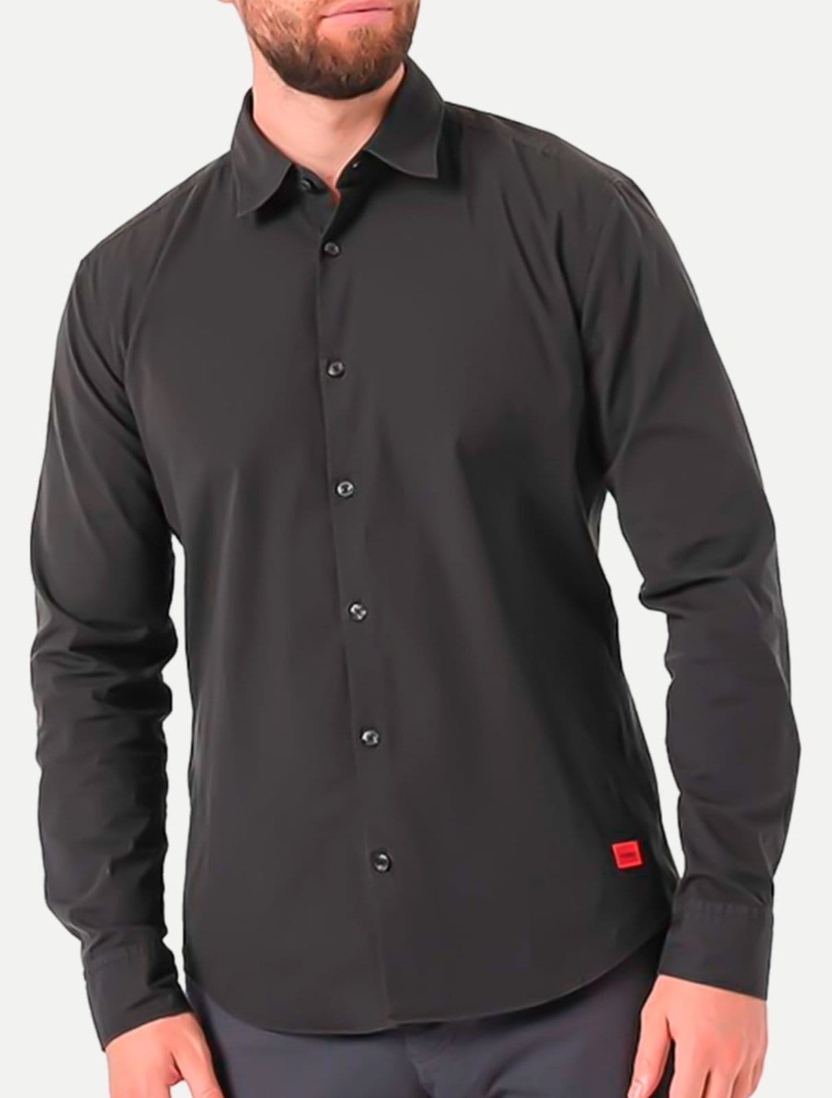 Camisa Hugo Boss Masculina Slim Fit Ermo ML Preta