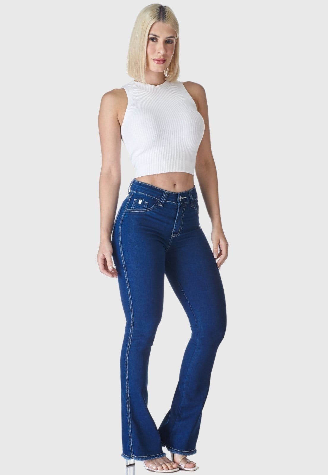 Vista 2 Calça Flare HNO Jeans Petit Barra Desfiada Azul HNO Jeans azul marinho