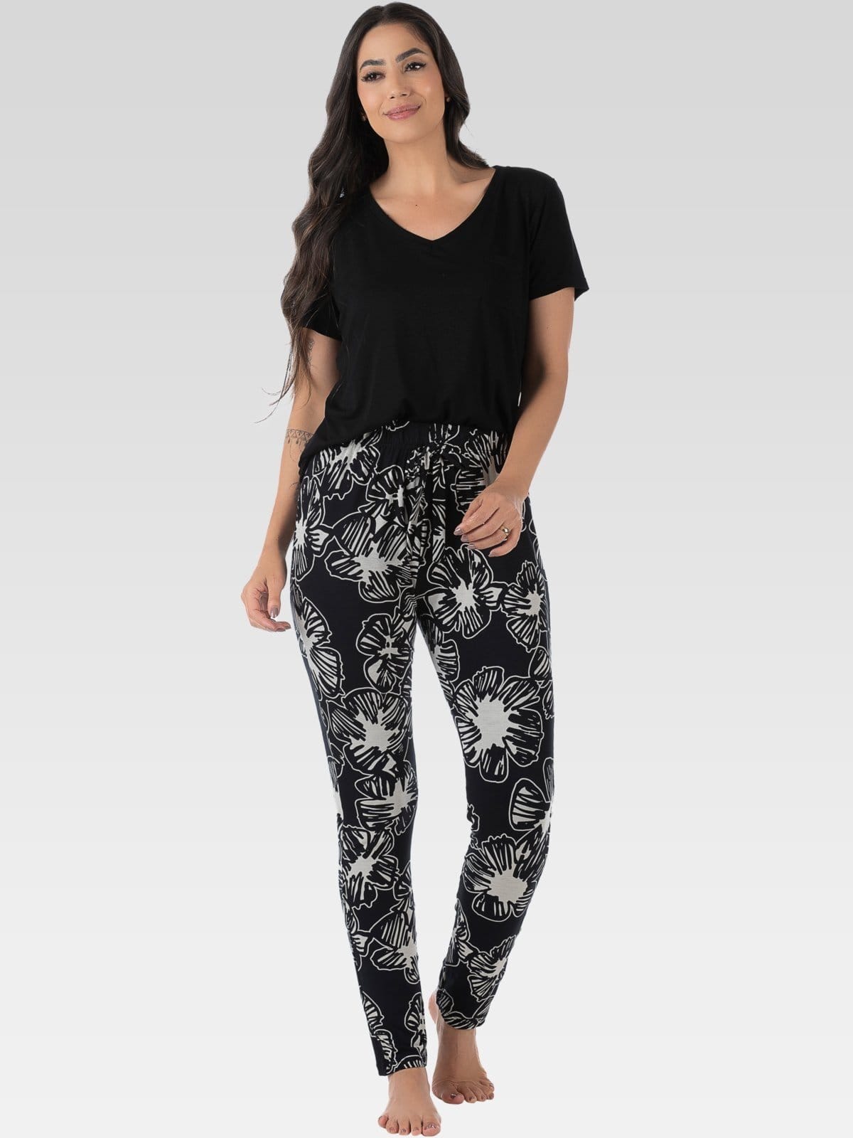 Vista principal Pijama Feminino Manga Curta Summer Soul Estampado Summer Soul preto