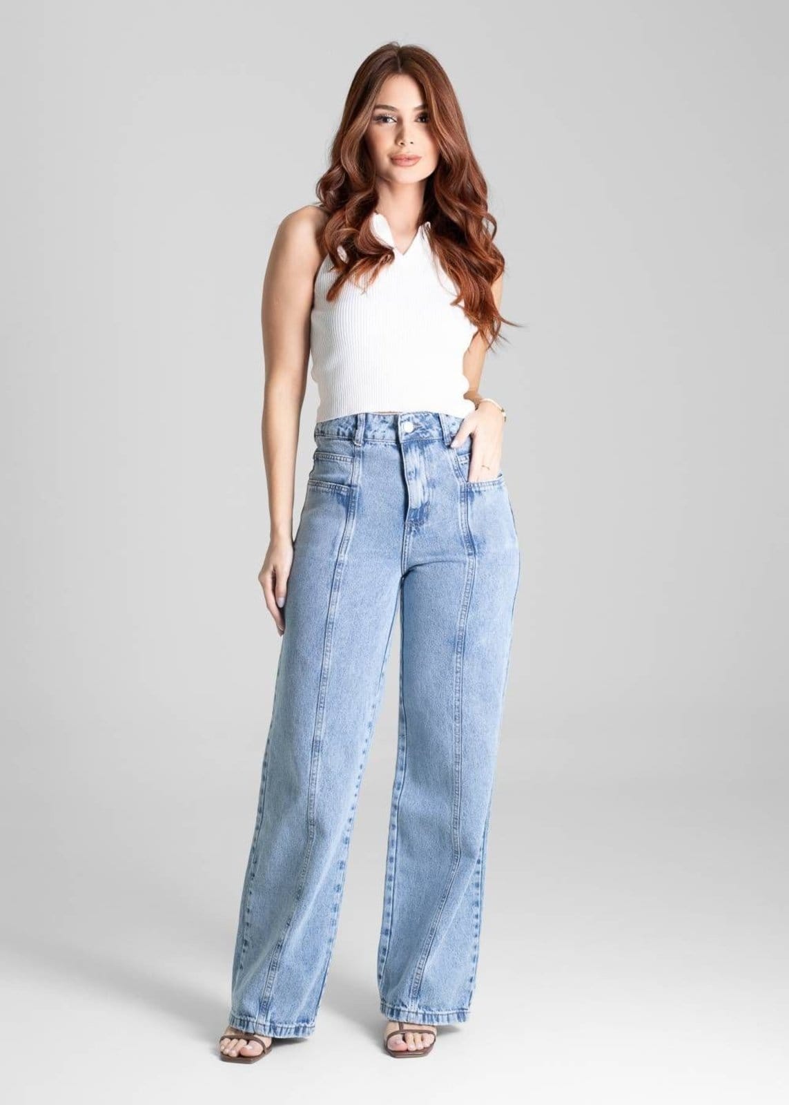 Vista 2 Calça Jeans Sawary Wide Leg - 281276 Sawary azul