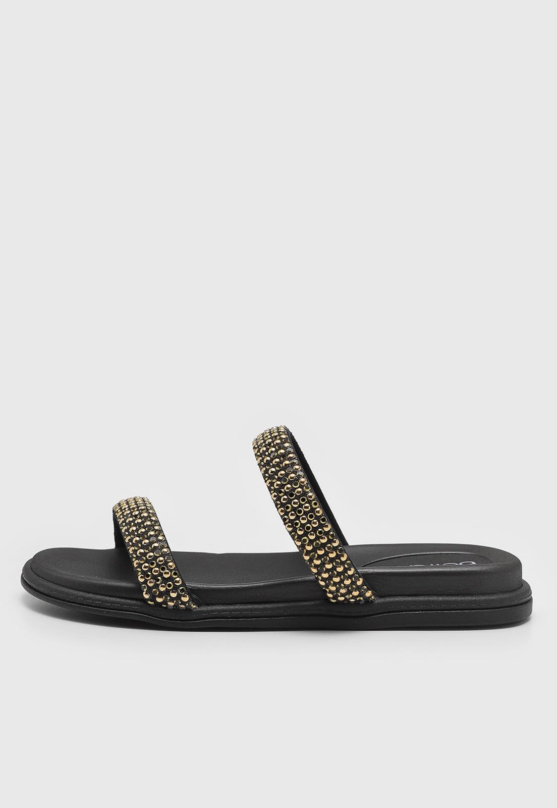 Vista principal Rasteira Beira Rio Tiras Pedrarias Preta e Dourada BEIRA RIO preto