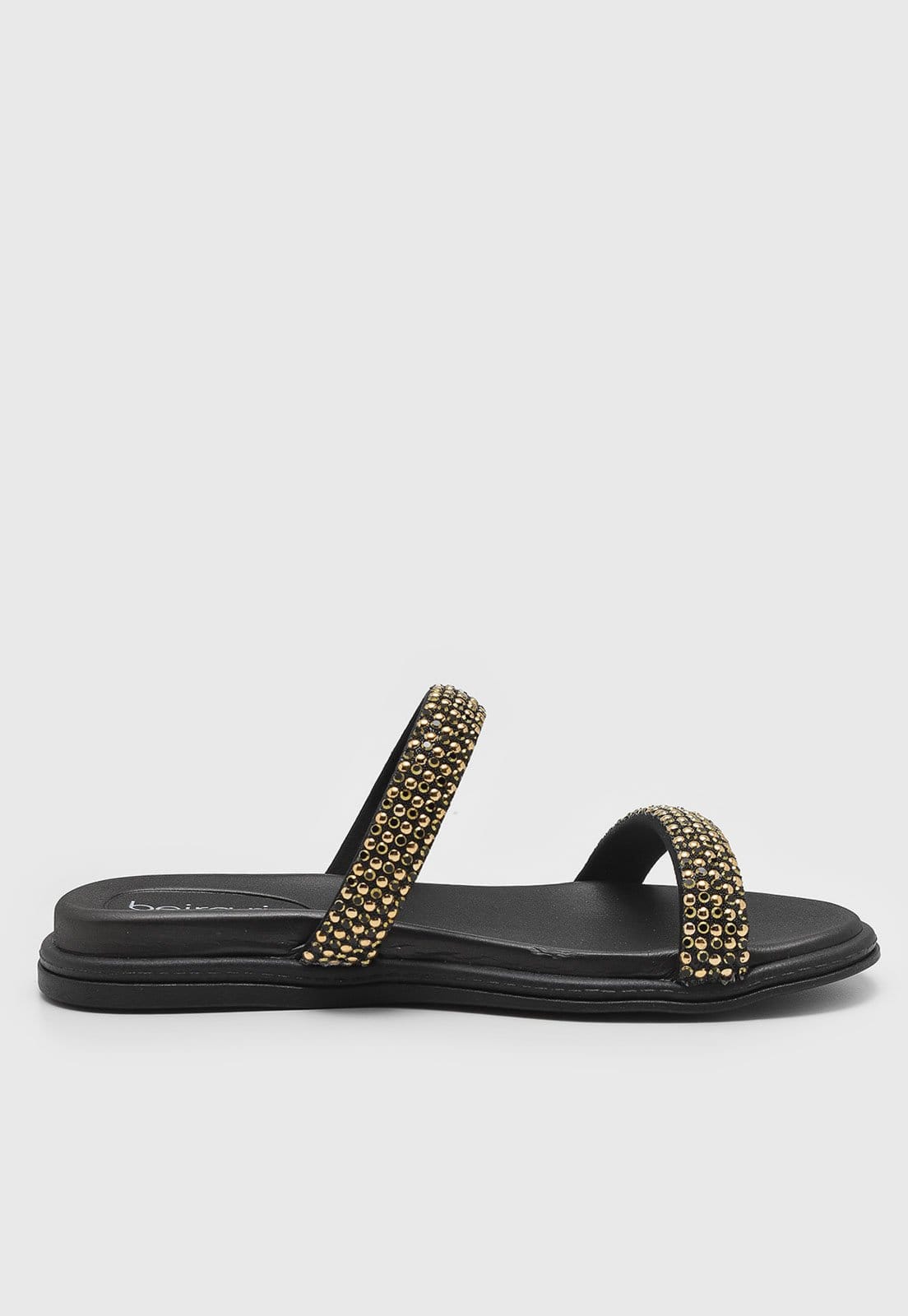 Vista 2 Rasteira Beira Rio Tiras Pedrarias Preta e Dourada BEIRA RIO preto