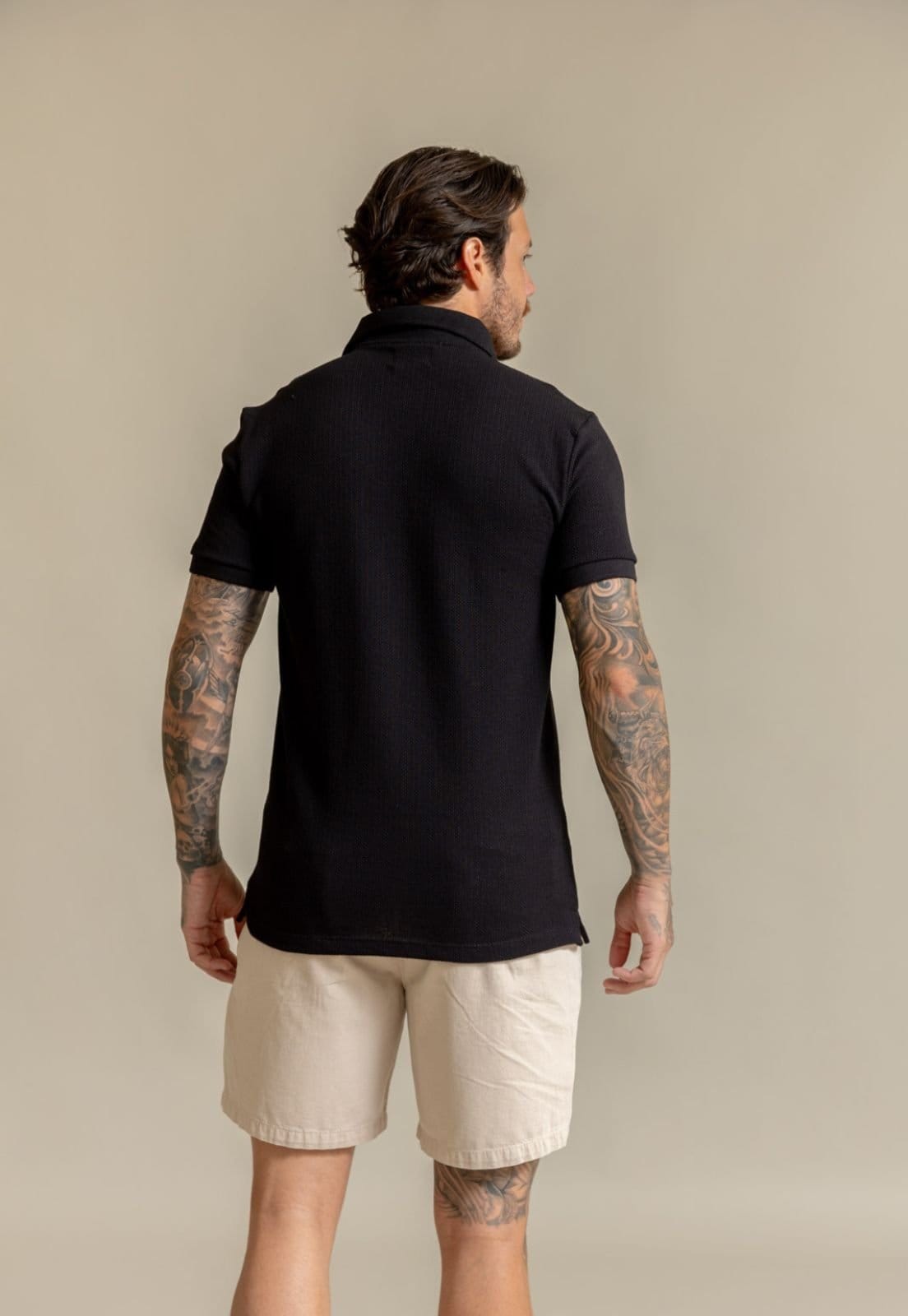 Vista 2 Camisa Polo Tricot Masculina com Elastano Color Dialogo Dialogo Jeans preto