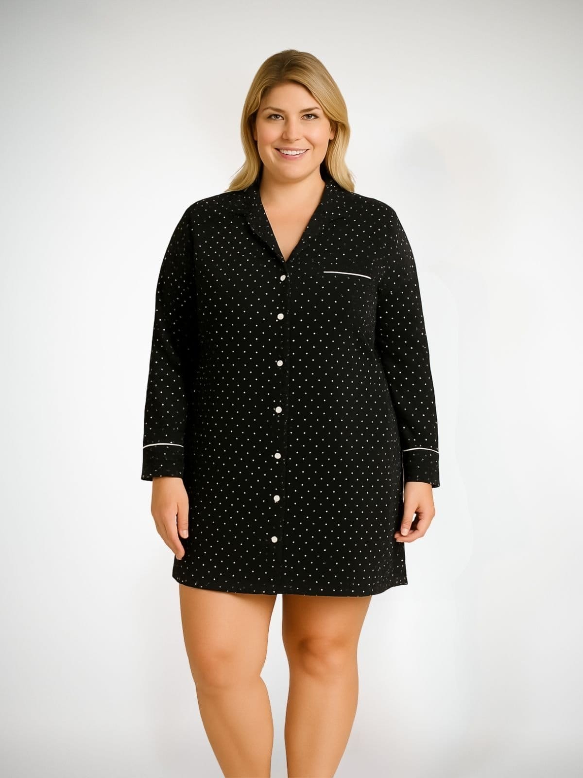 Camisola Algodão Plus Size Manga Longa Bárbara Poá