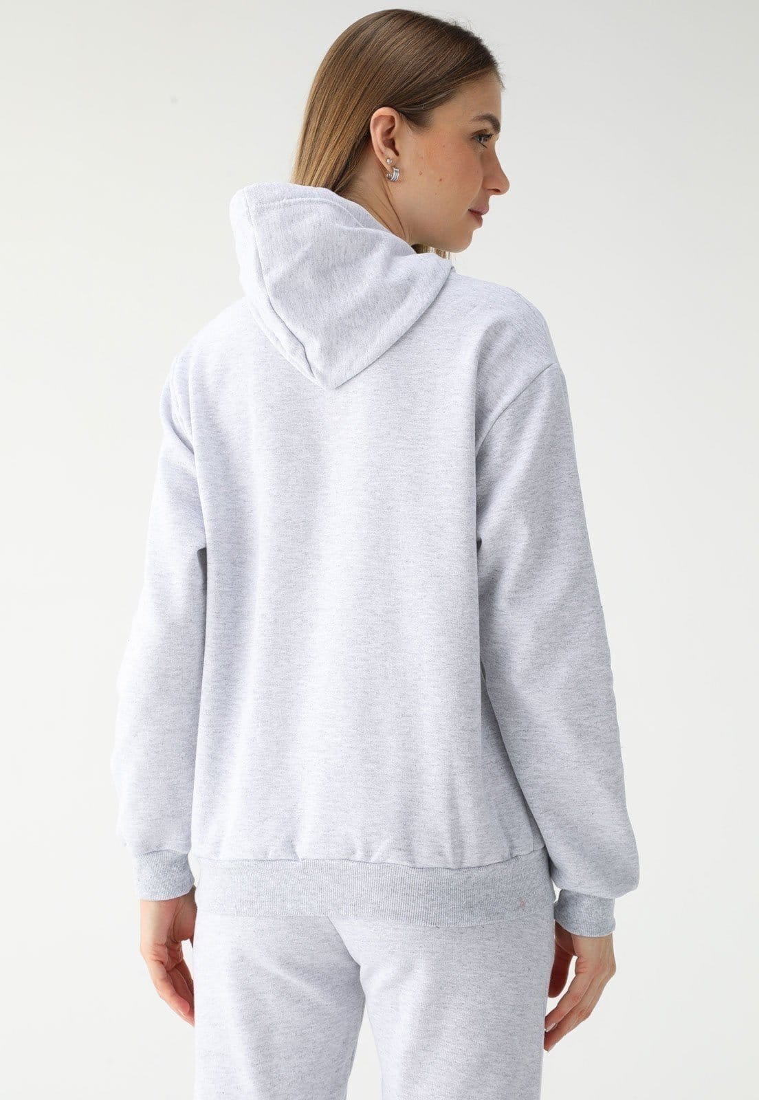 Vista 2 Blusa de Frio Moletom Feminino Flanelado Benellys Liso Canguru Claro Benellys cinza