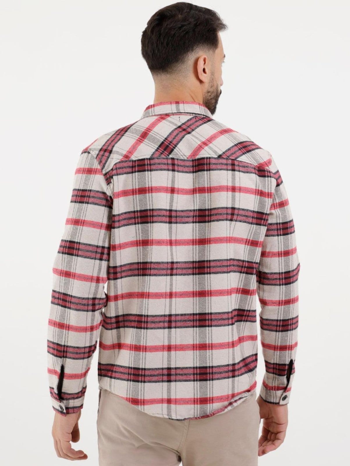 Vista 2 Camisa Manga Longa Flanela Vels Masculina Vermelho Vels bege