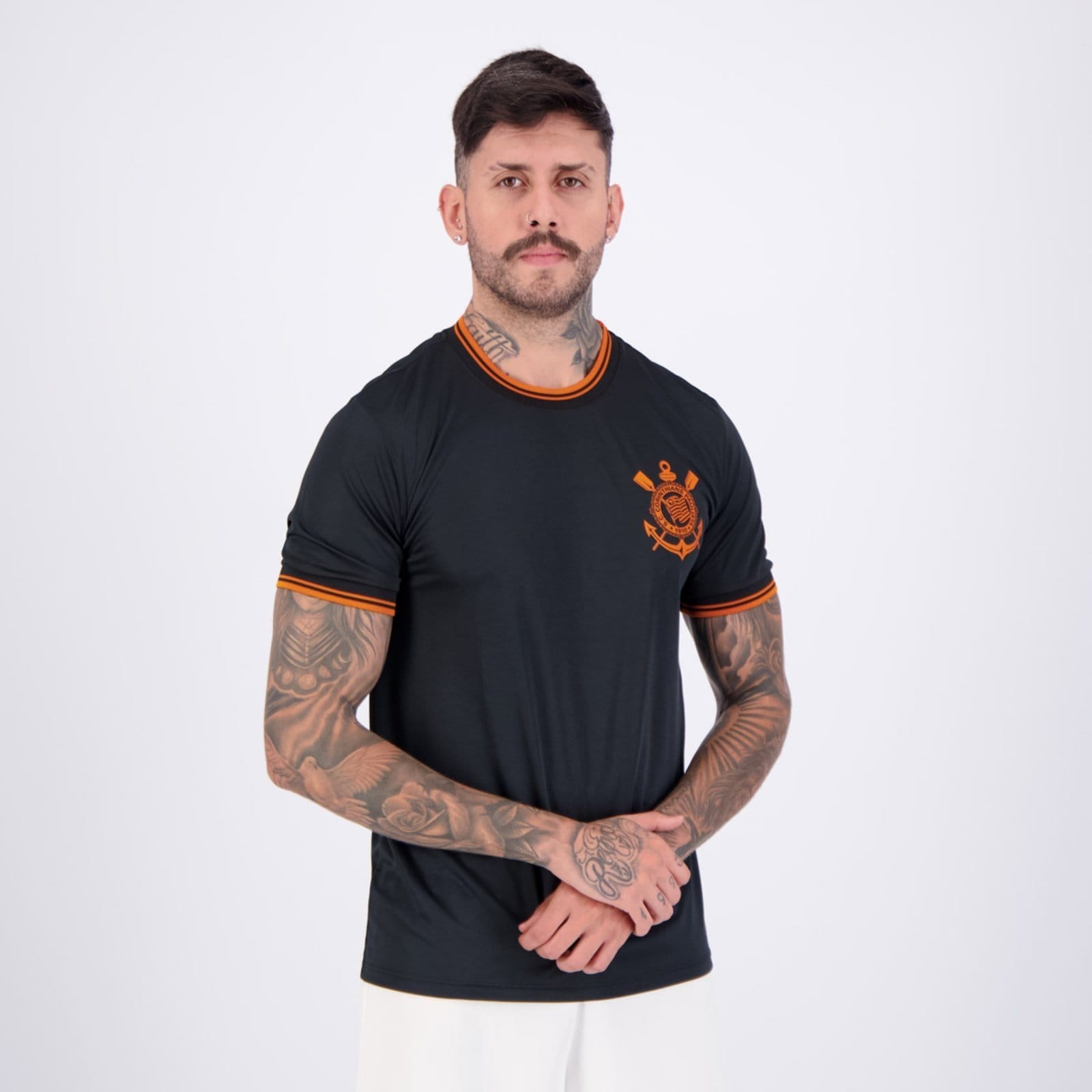 Vista 2 Camisa Corinthians Classic Dry Preta e Laranja Coimbra preto