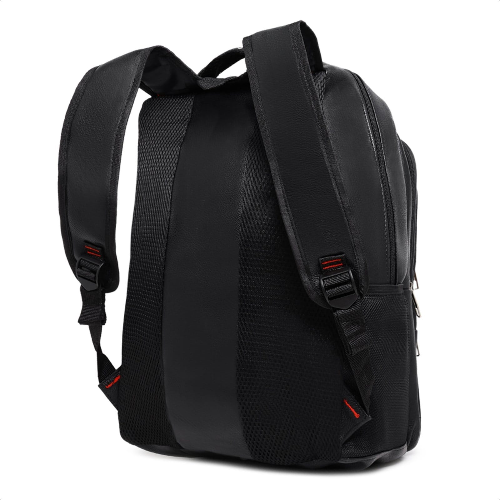 Vista 2 Mochila Couro Masculina Resistente Espaçosa Universitaria Pinneri preto