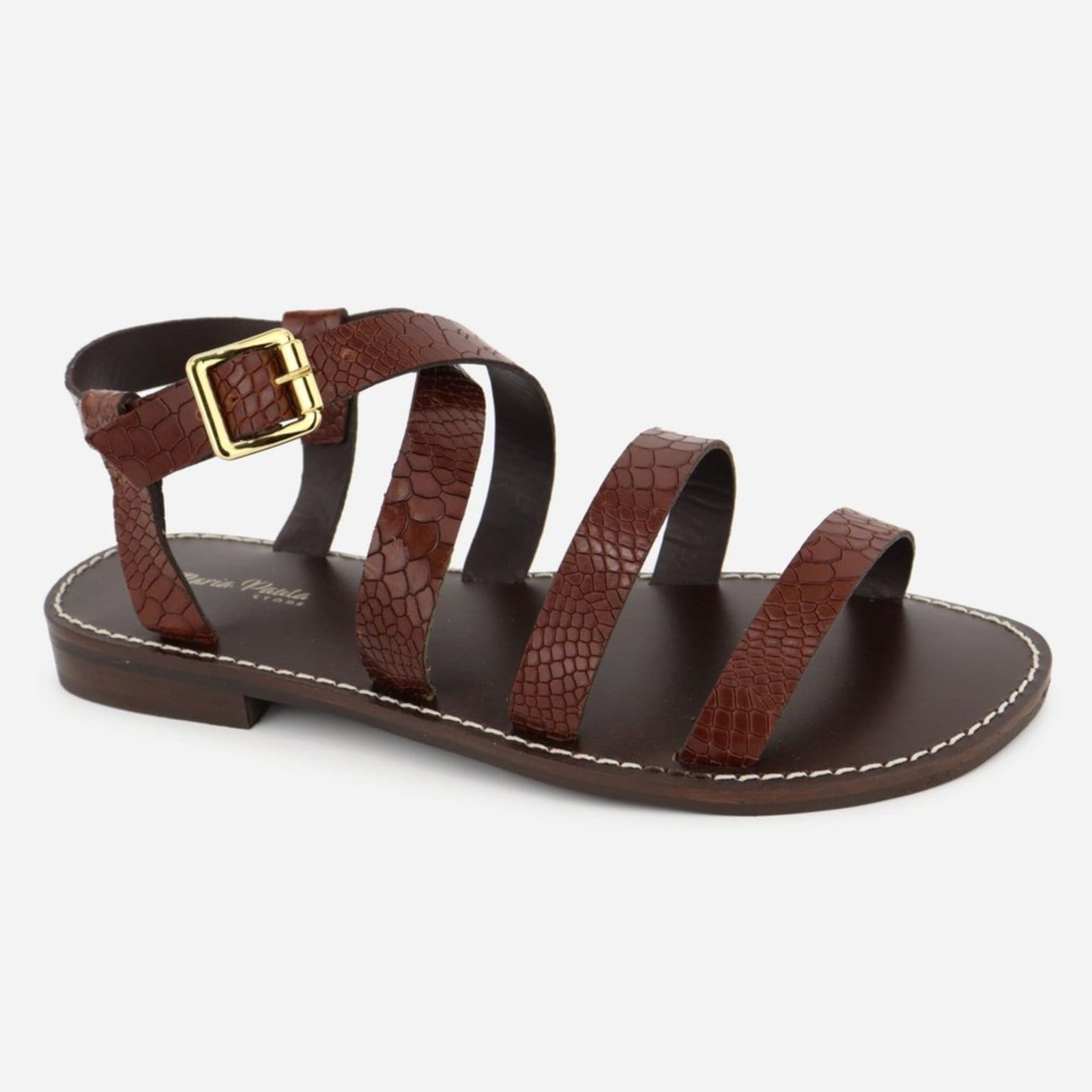 Vista principal Rasteira Feminina Couro Maria Paula Tiras Finas MARIA PAULA marrom