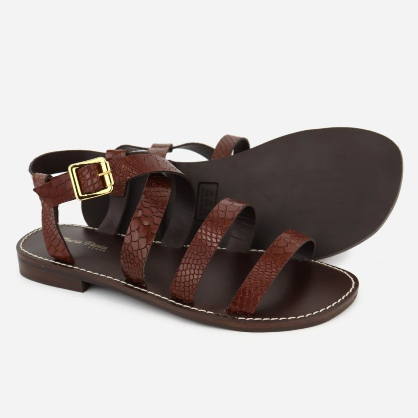 Vista 2 Rasteira Feminina Couro Maria Paula Tiras Finas MARIA PAULA marrom