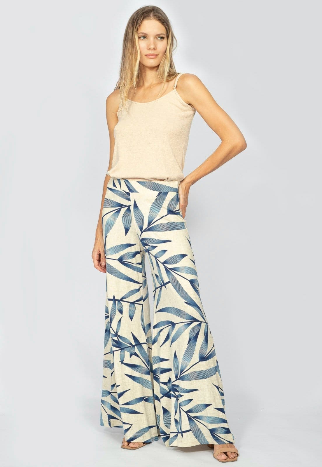 Vista 2 Calça Pantalona Amazonia Vital Malha Granja Bambu Amazonia Vital azul/estampado/azul