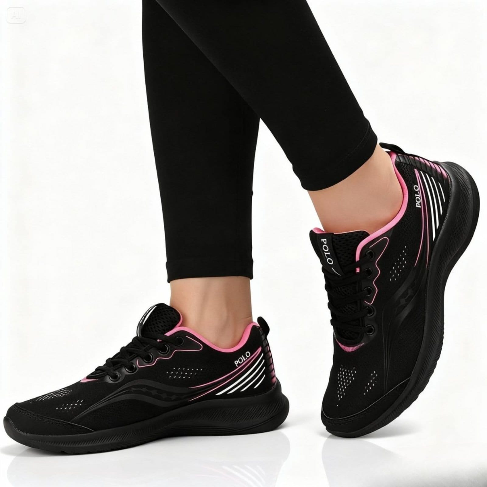 Vista 2 Tênis Feminino De Corrida Esportivo Running Confortável Macio Academia Treino Sapatofran preto/rosa