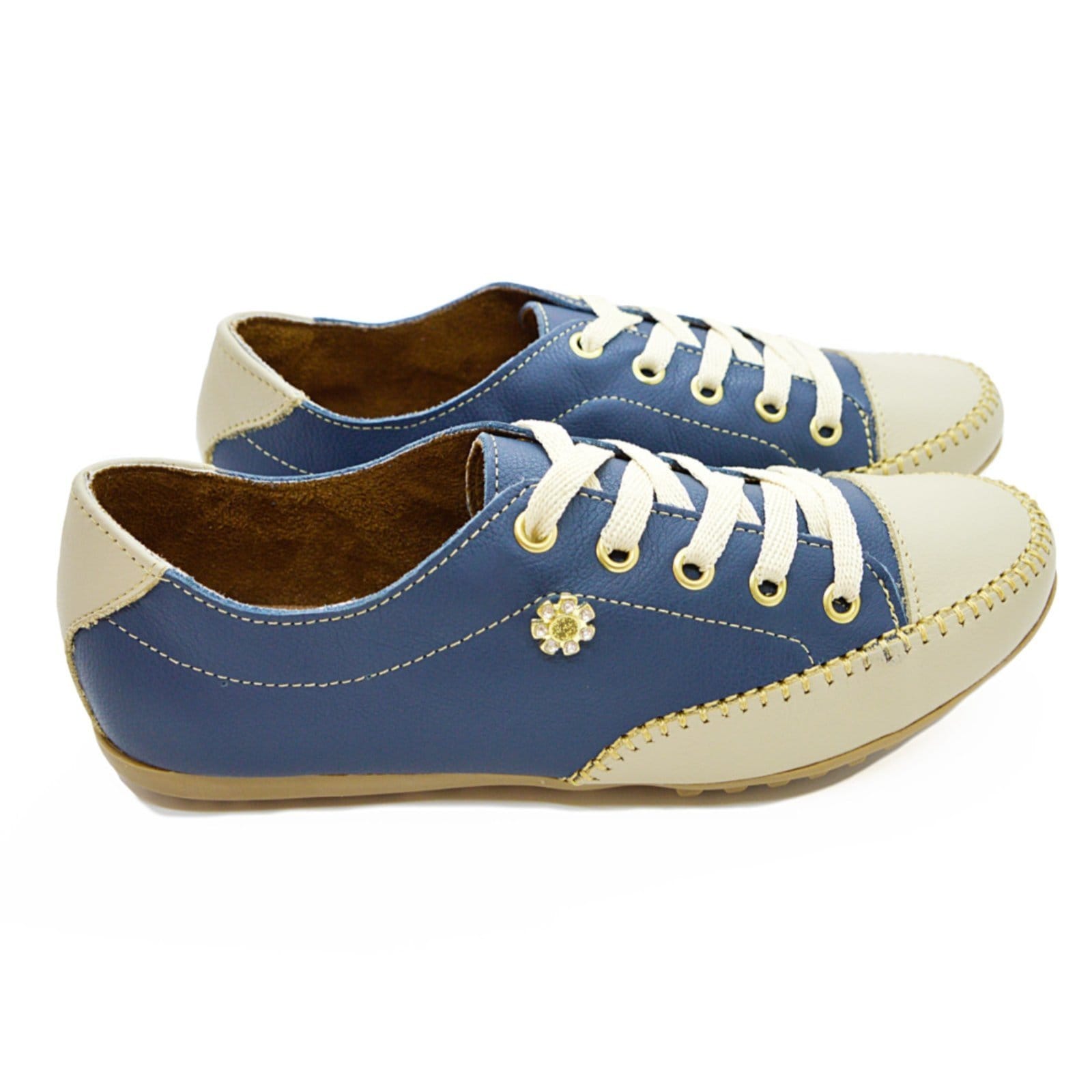 Vista principal Tênis Sapatênis Coleção Paola Ferrara - COURO - TODO FORRADO - Cod800 Marino com Bege diRavena azul/azul marinho/bege azul