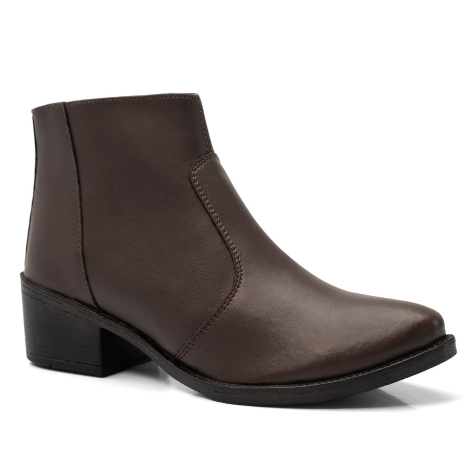 Vista 2 Coturno Feminino Bota Lisa Tratorada Salto Baixo Cano Curto Café Lavini Shoes marrom