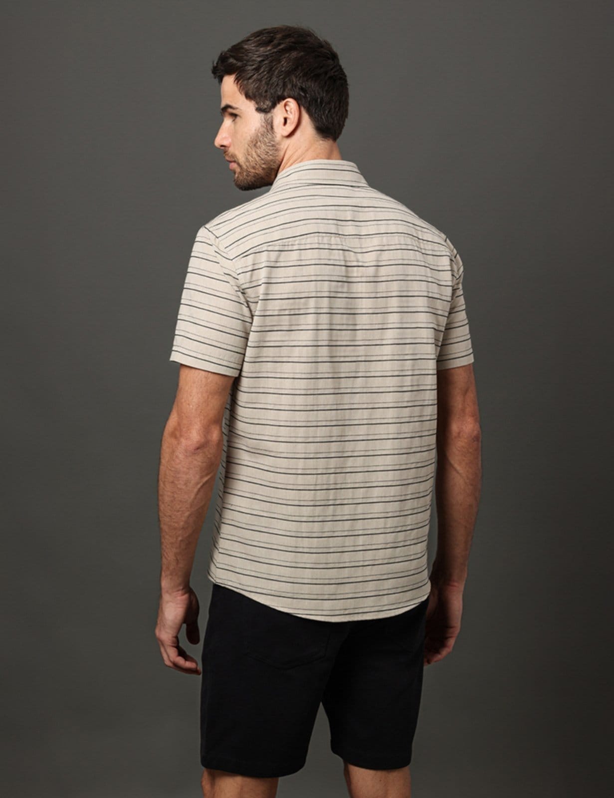 Vista 2 Camisa Masculina Listras Texturas Calvin Klein Jeans - Caqui Medio Calvin Klein Jeans cáqui caqui