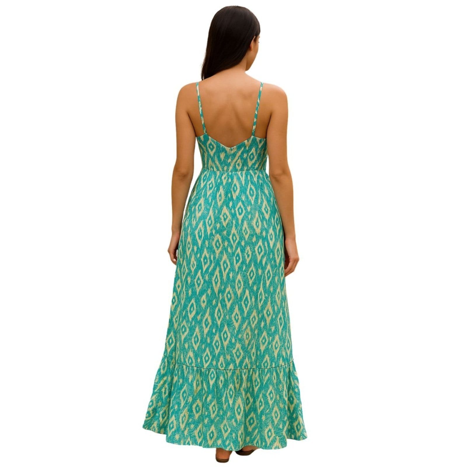 Vista 2 Vestido Indiano FMF Longo com Cintura Ajustável FMF azul