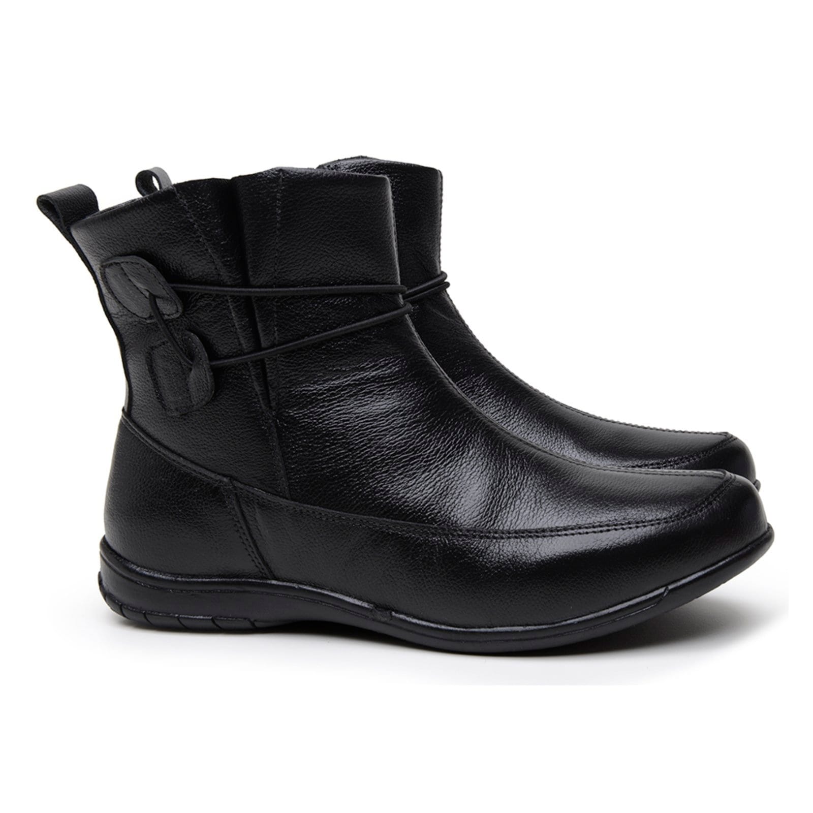 Vista 2 Bota feminina Couro Legítimo Cano Curto Salto Baixo Rasteira Madus preto