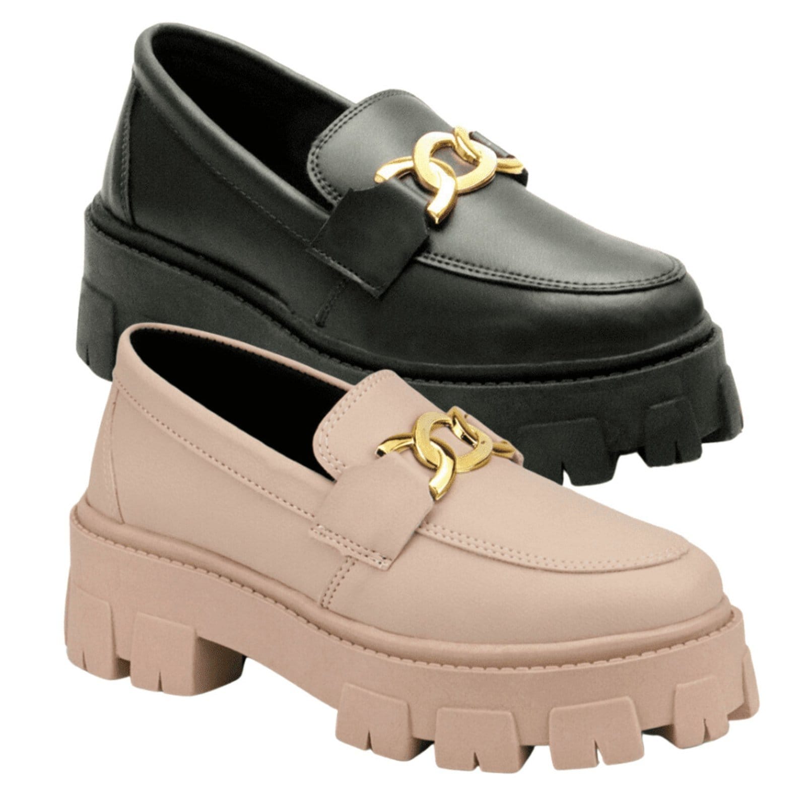 Kit 2 Mocassim Tratorado Feminino Oxford Plataforma Com Metal Blogueira Leve GuGi 403-GG e Rose