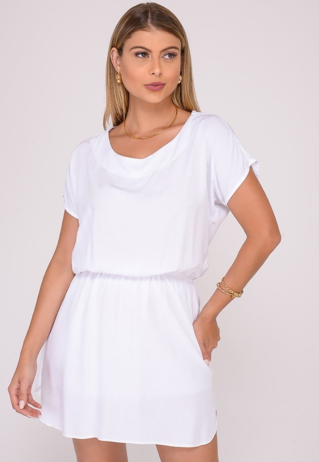 Vista principal Vestido Curto M/C Elástico na Cintura B'Bonnie Stela B'Bonnie branco