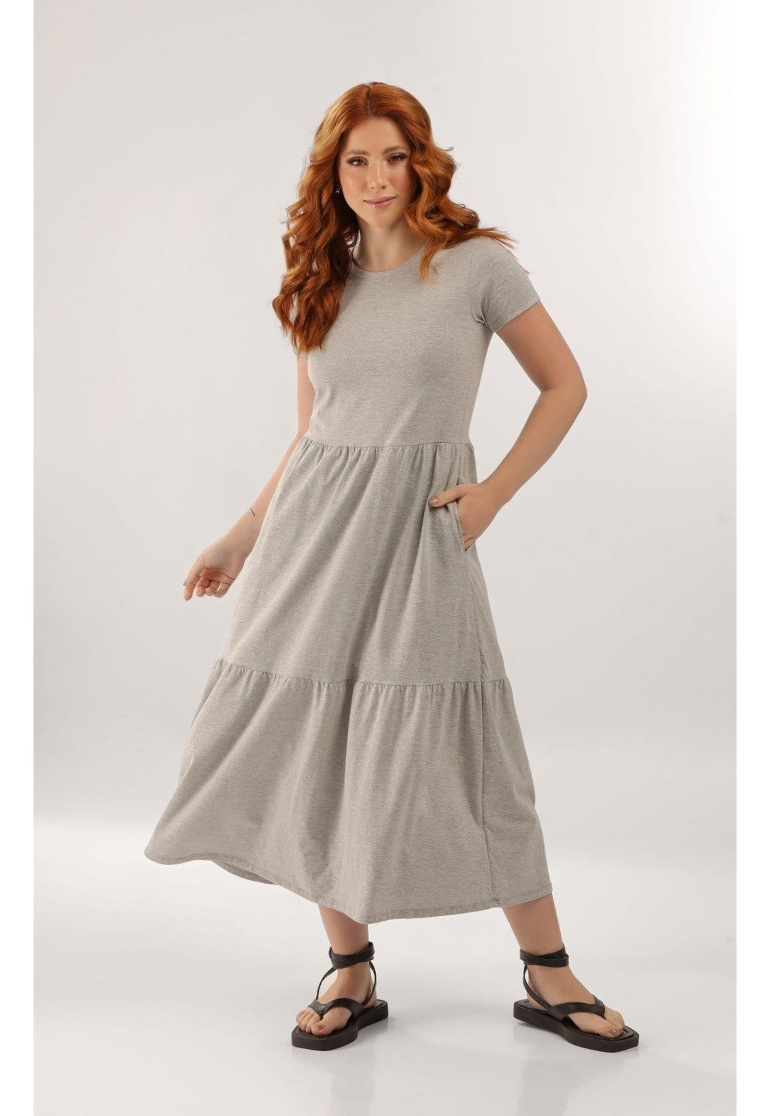 Vista 2 Vestido Marias Longo em Algodão Just Basic JUST BASIC cinza