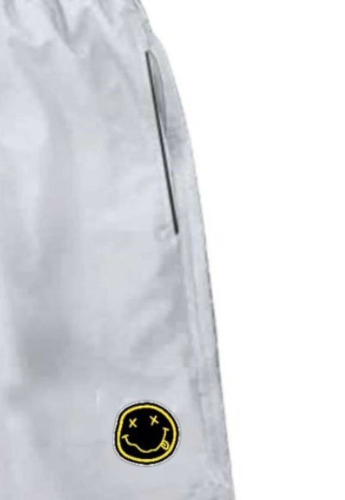 Vista 2 Short Moda Praia Masculino Relaxado Tactel Estampado Emoji Relaxado branco