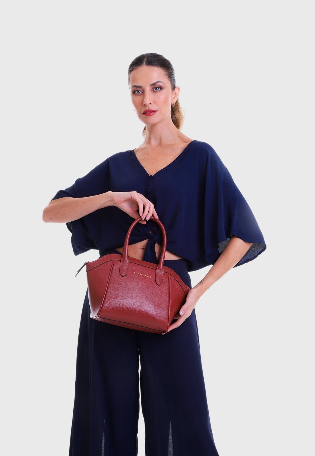 Vista 2 Bolsa Shoulder Couro Mariart Mini Petúnia Terracota Mariart bordô