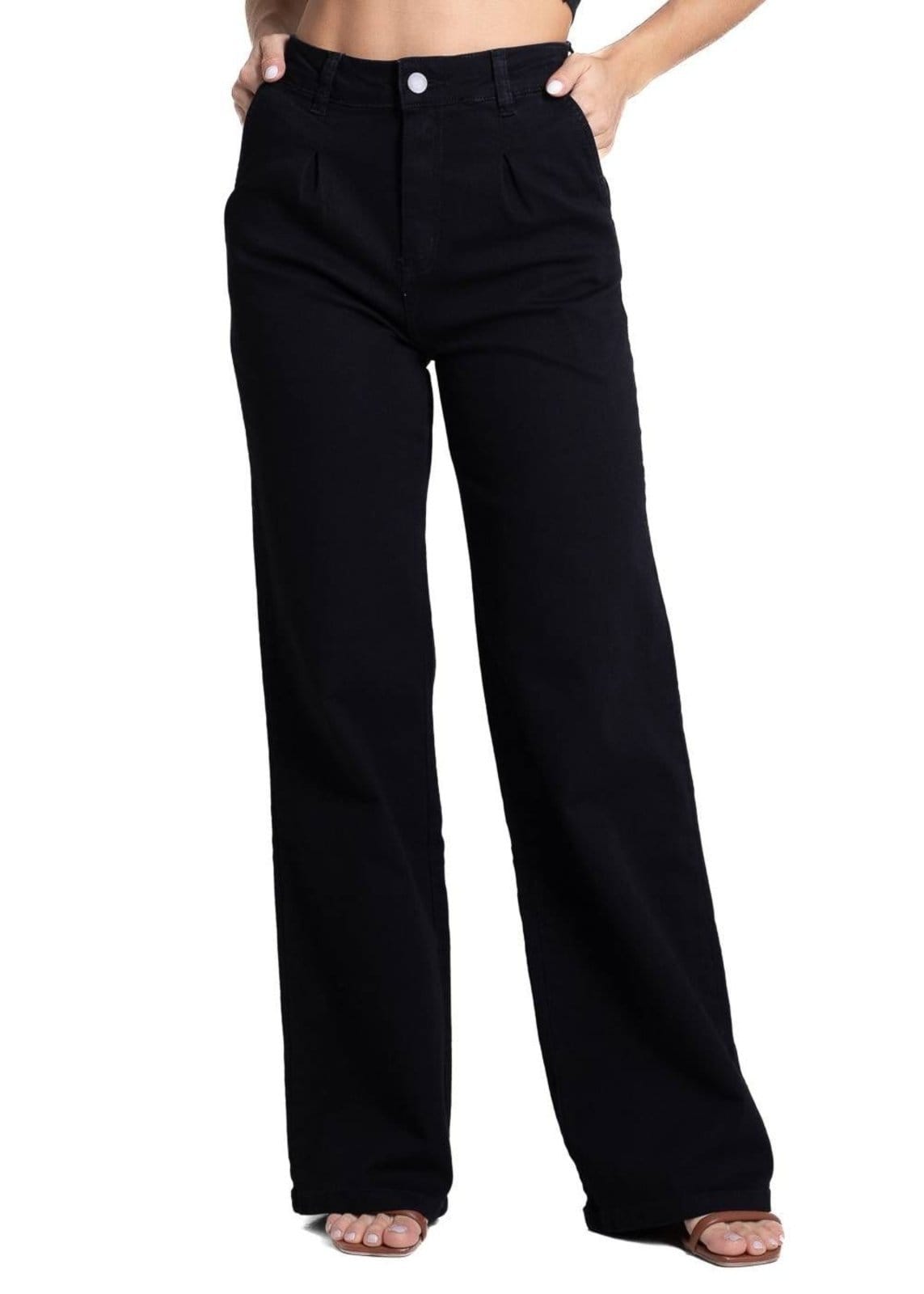 Vista principal Calça Sarja Sawary Wide Leg - 281791 Sawary preto