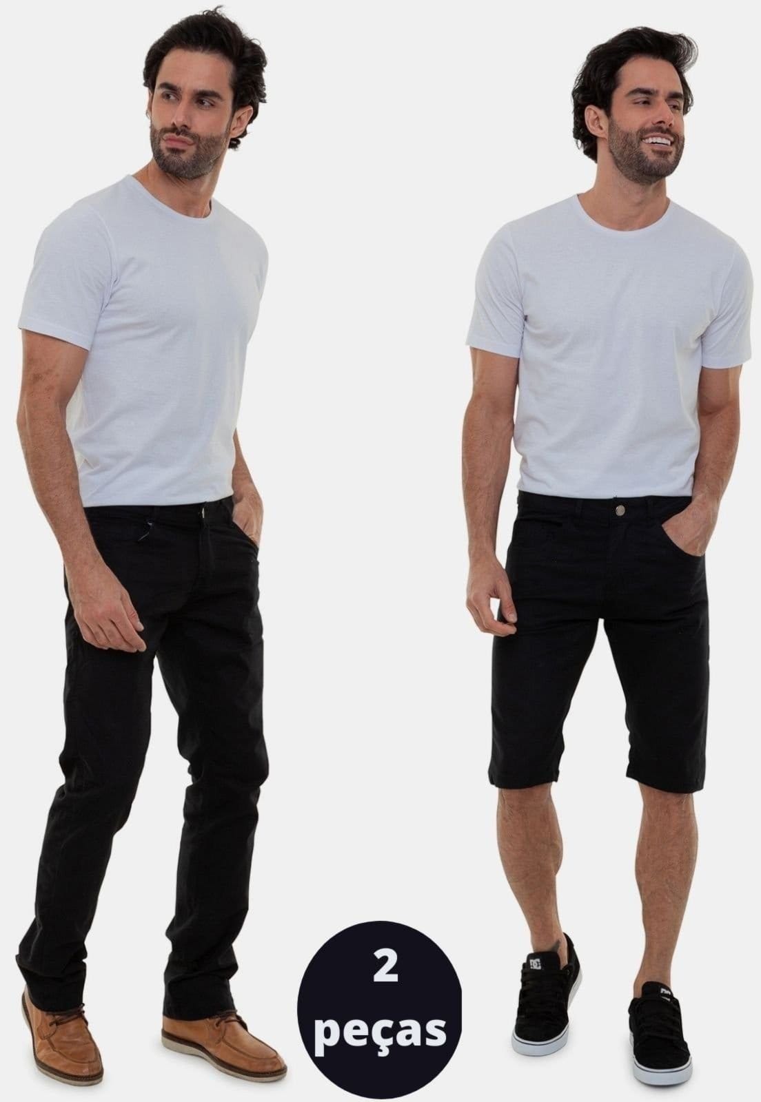 Vista 2 Kit Bermuda Sarja e Calça Sarja Masculina Preta Versatti Versatti Jeans preto