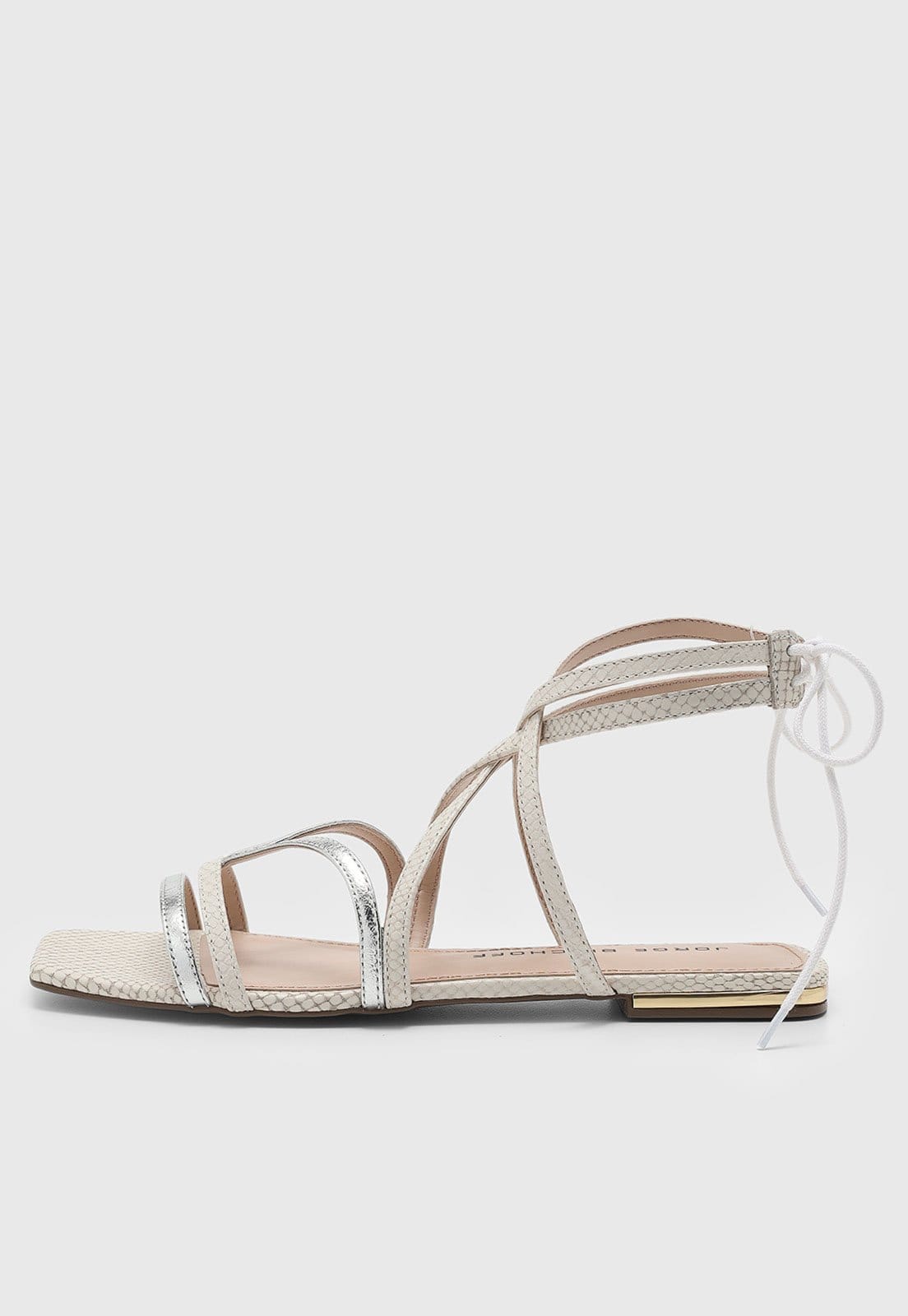 Sandália Feminina Jorge Bischoff Texturizada Tiras Metálicas Off-White