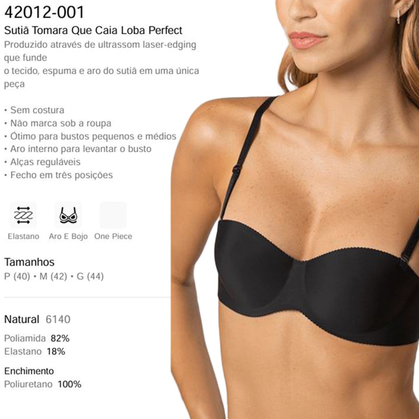 Vista 2 Sutiã LupoTomara que caia loba perfect Loba 42012 Lupo preto