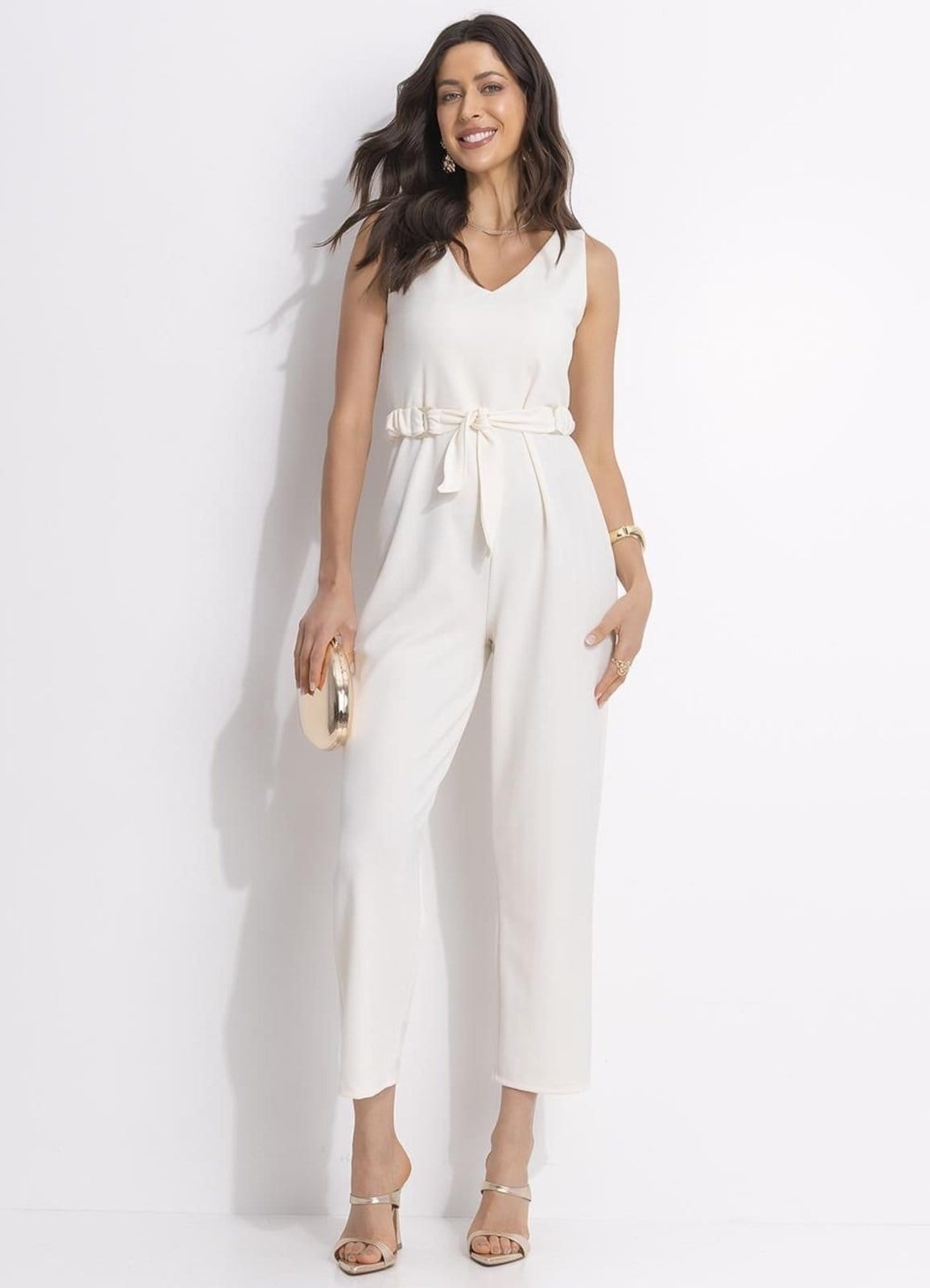 Macacão Em Malha Estruturada Off White