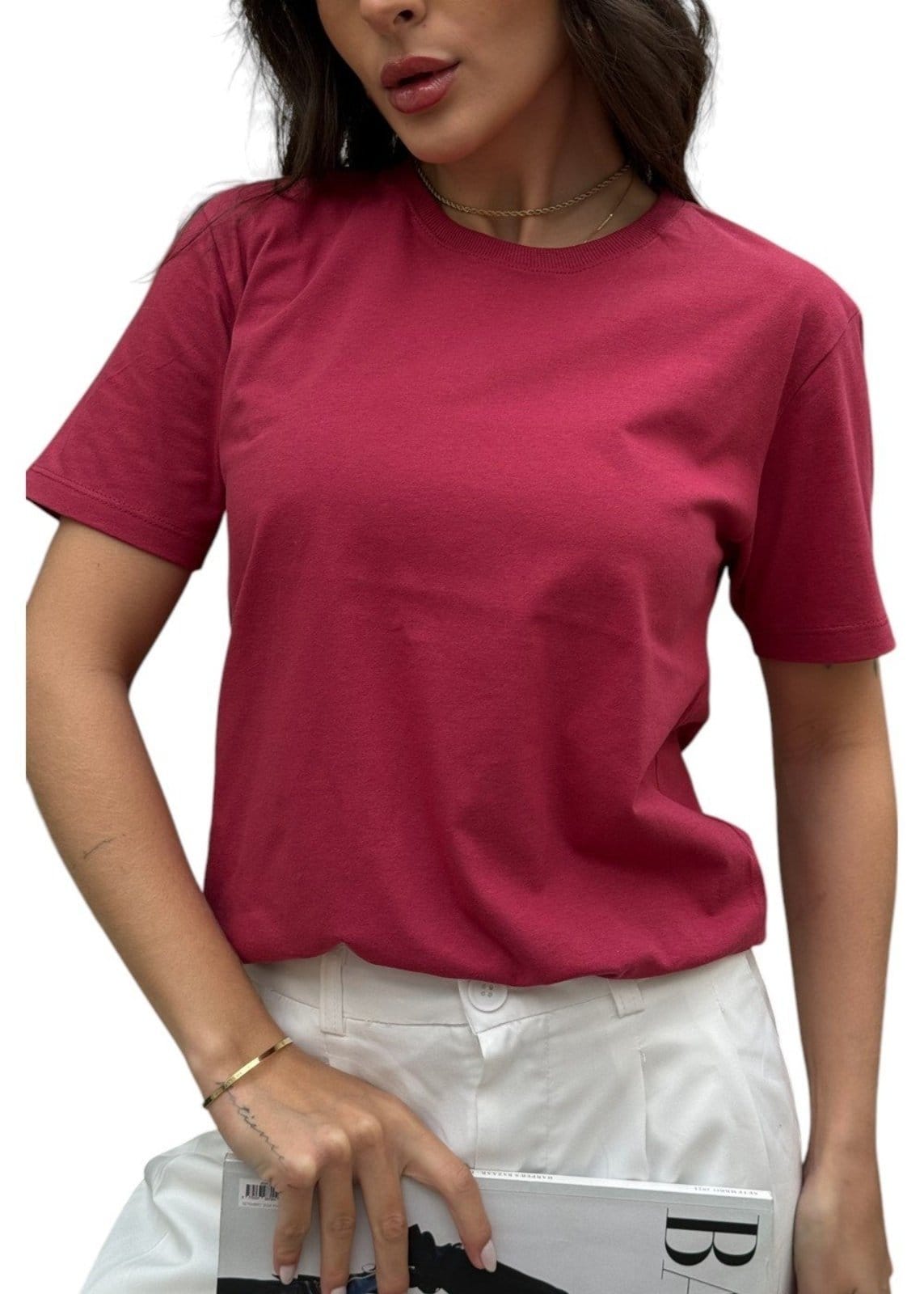 Vista 2 Camiseta Feminina Cereja Personalizada Cianitas vermelho