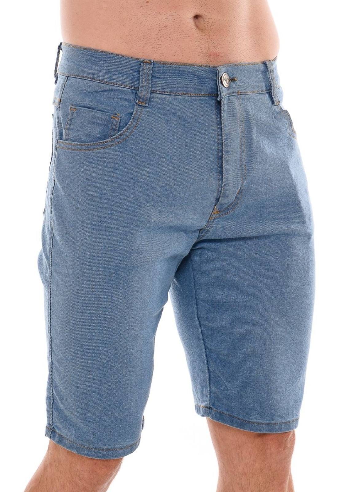 Vista 2 Kit 3 Bermuda Mys Jeans Masculina Confortável Delavê e Escuro Ethereal Jeans azul