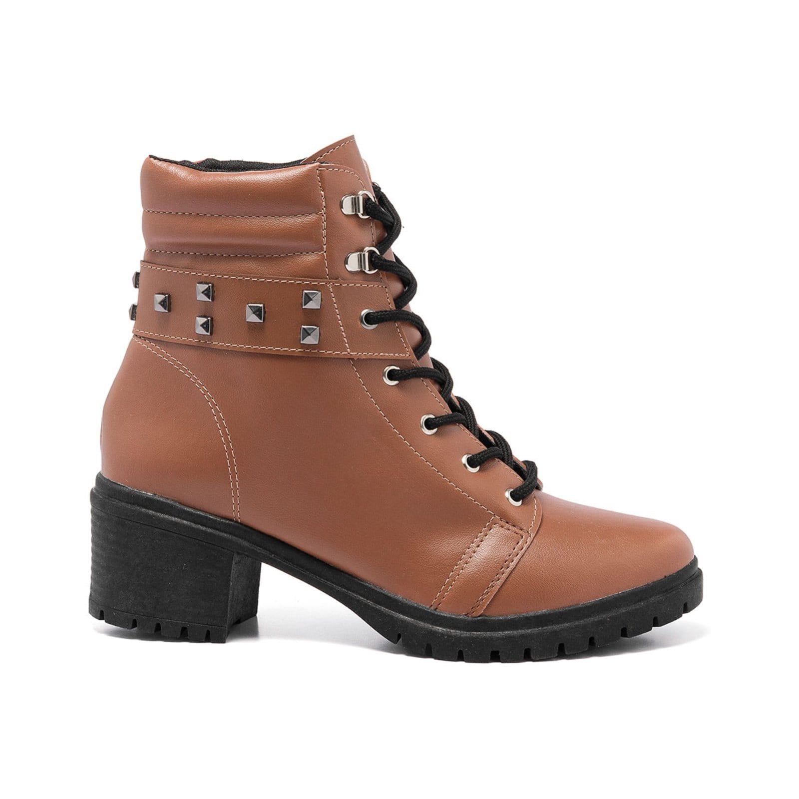 Coturno Stessy Shoes Bota Feminina Cano Baixo Salto Tratorada Estilosa