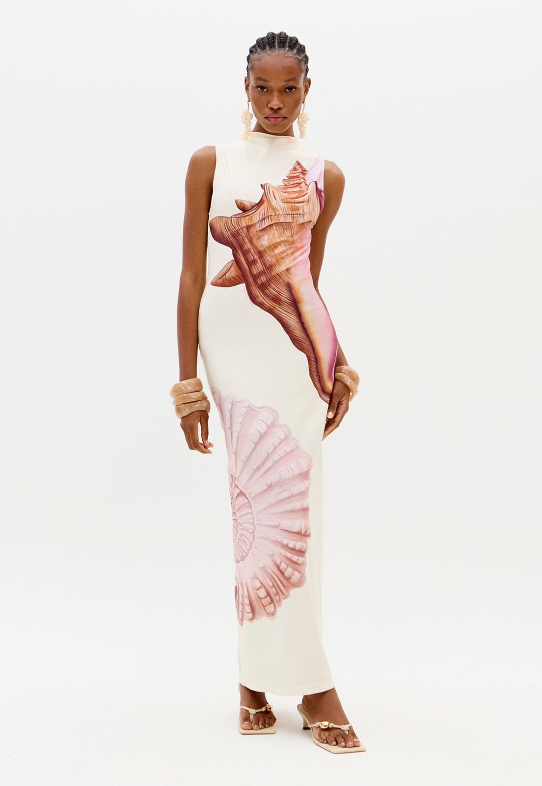 Vista principal Vestido Feminino Lança Perfume Super Midi Estampa Conchas Off-White Lança Perfume off-white white