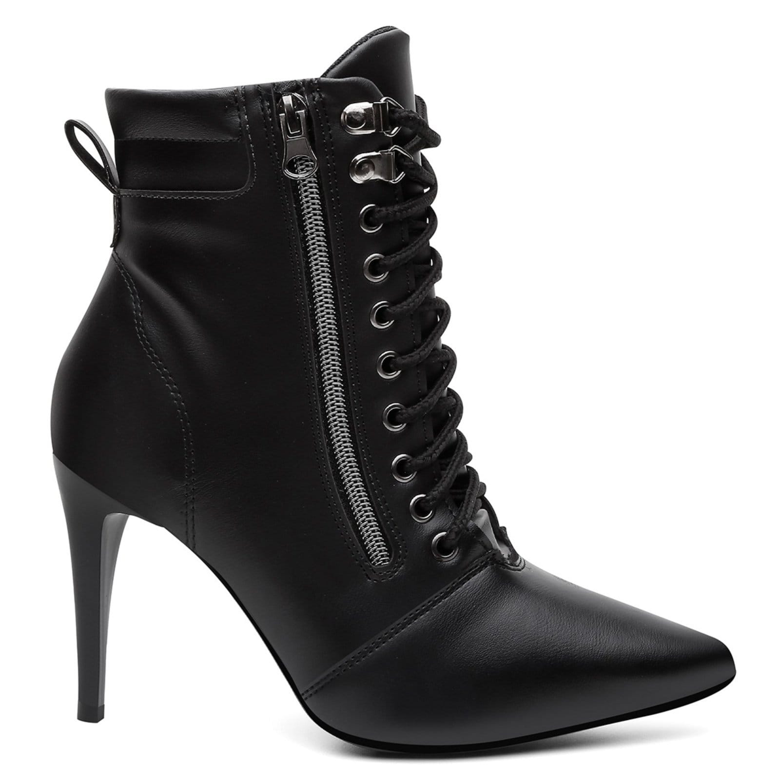 Vista 2 Bota Feminina Cano Médio Anna Andrade Salto Alto Bico Fino Casual Tendência Anna Andrade preto