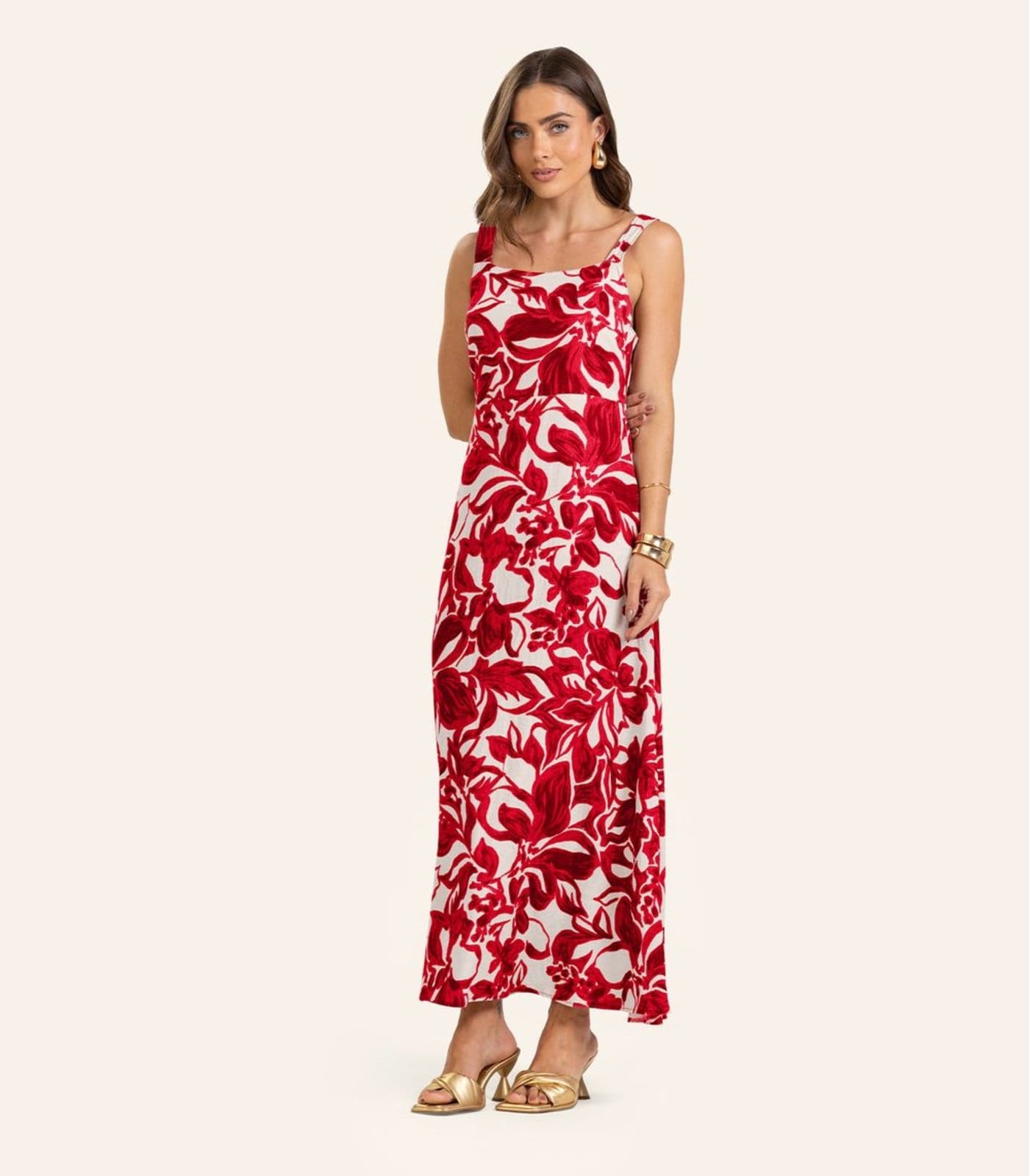 Vista principal Vestido Midi em Linho Feminino Endless Endless vermelho